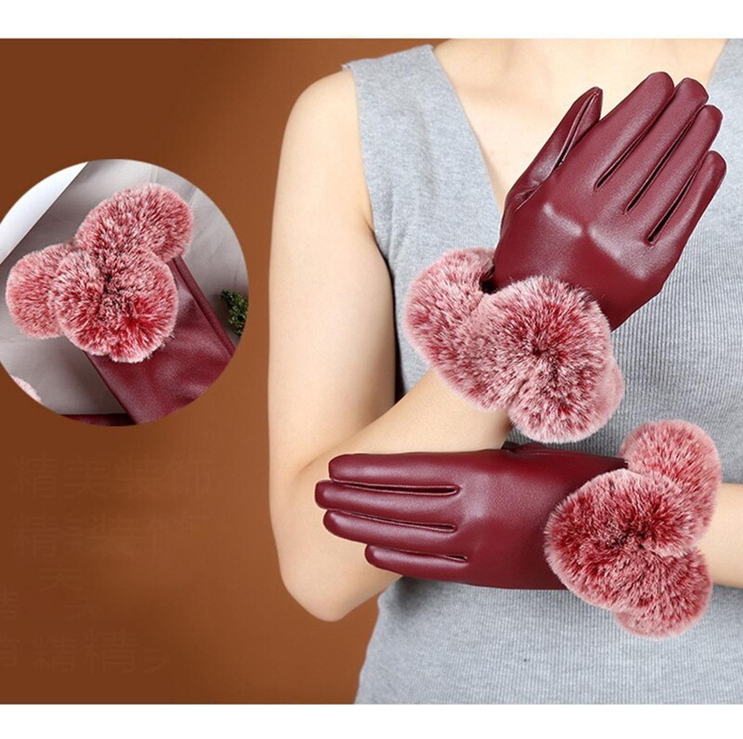 Guantes De Piel Sintetica Con Táctil - Negro - Pompon-2