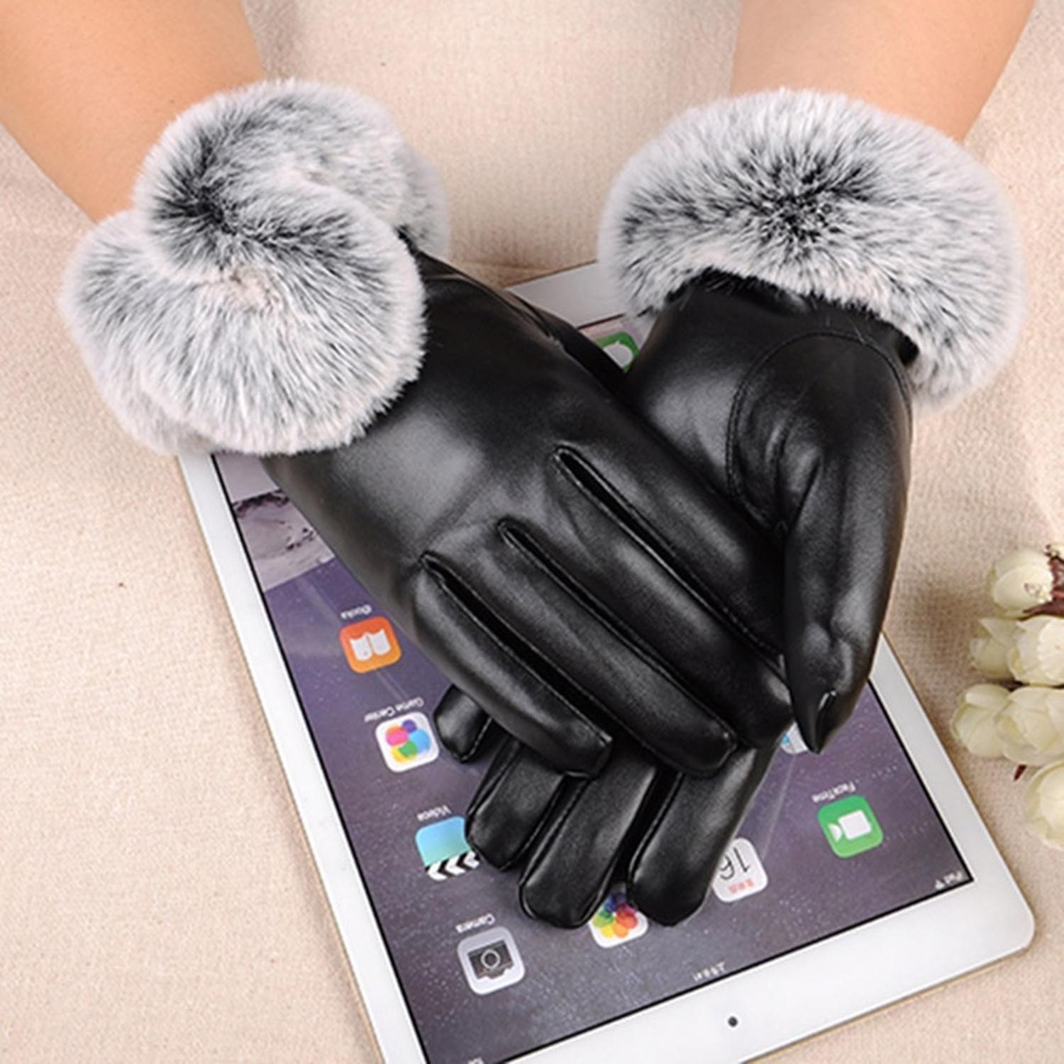 Guantes De Piel Sintetica Con Táctil - Negro - Pompon-3