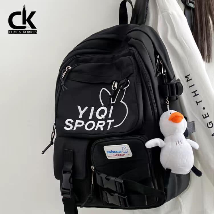 Mochila De Colegio Kawaii Harajuku - 5 Piezas - Negra-1