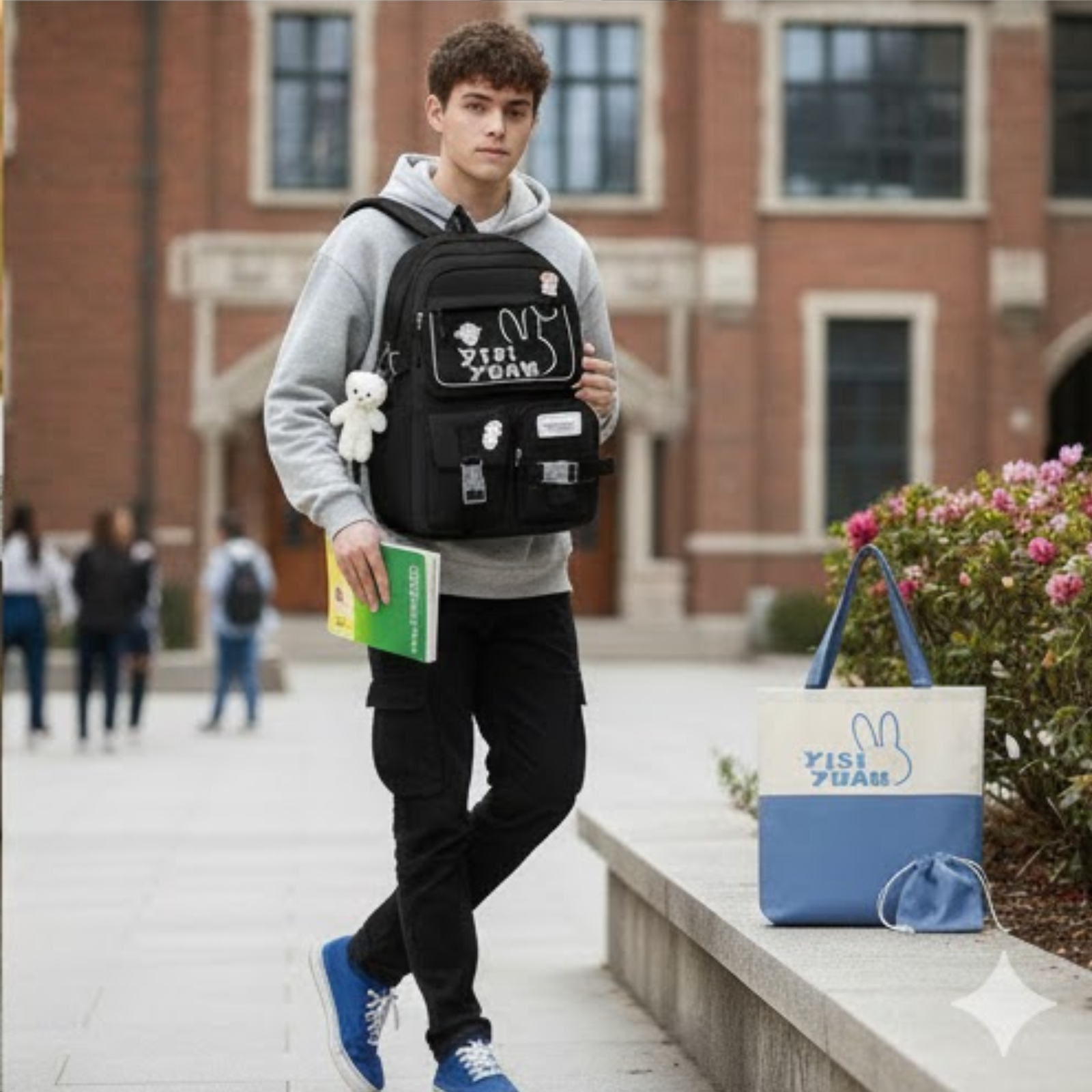 Mochila De Colegio Kawaii Harajuku - 5 Piezas - Negra-4