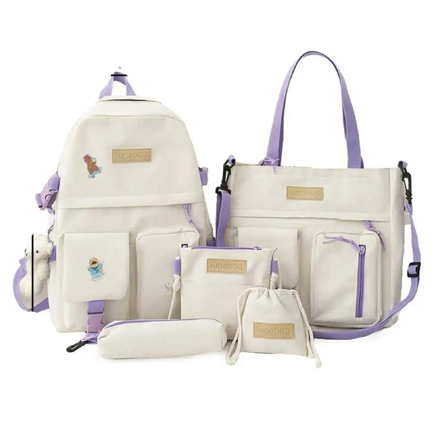 Mochila De Colegio Kawaii Harajuku - 5 Piezas - Morada-0