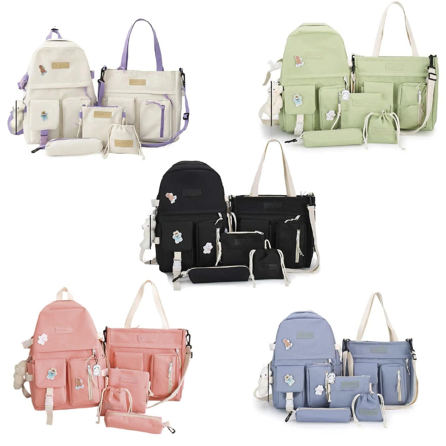 Mochila De Colegio Kawaii Harajuku - 5 Piezas - Morada-1