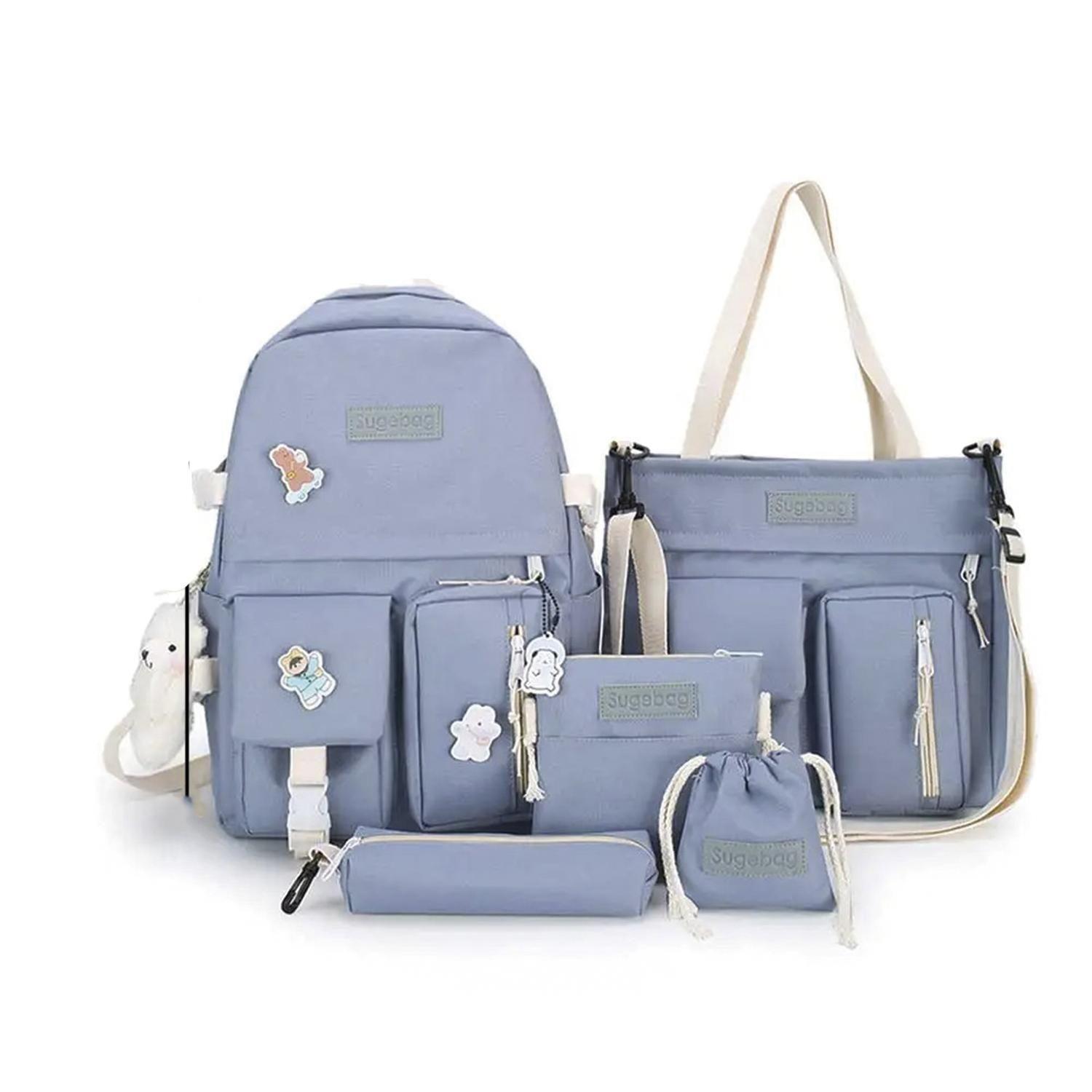 Mochila De Colegio Kawaii Harajuku - 5 Piezas - Celeste-0