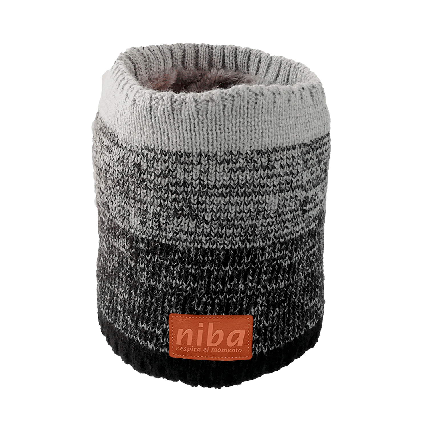 Bufanda Circular de Lana Negro y Gris Niba Cuello Tejido Hombre-4