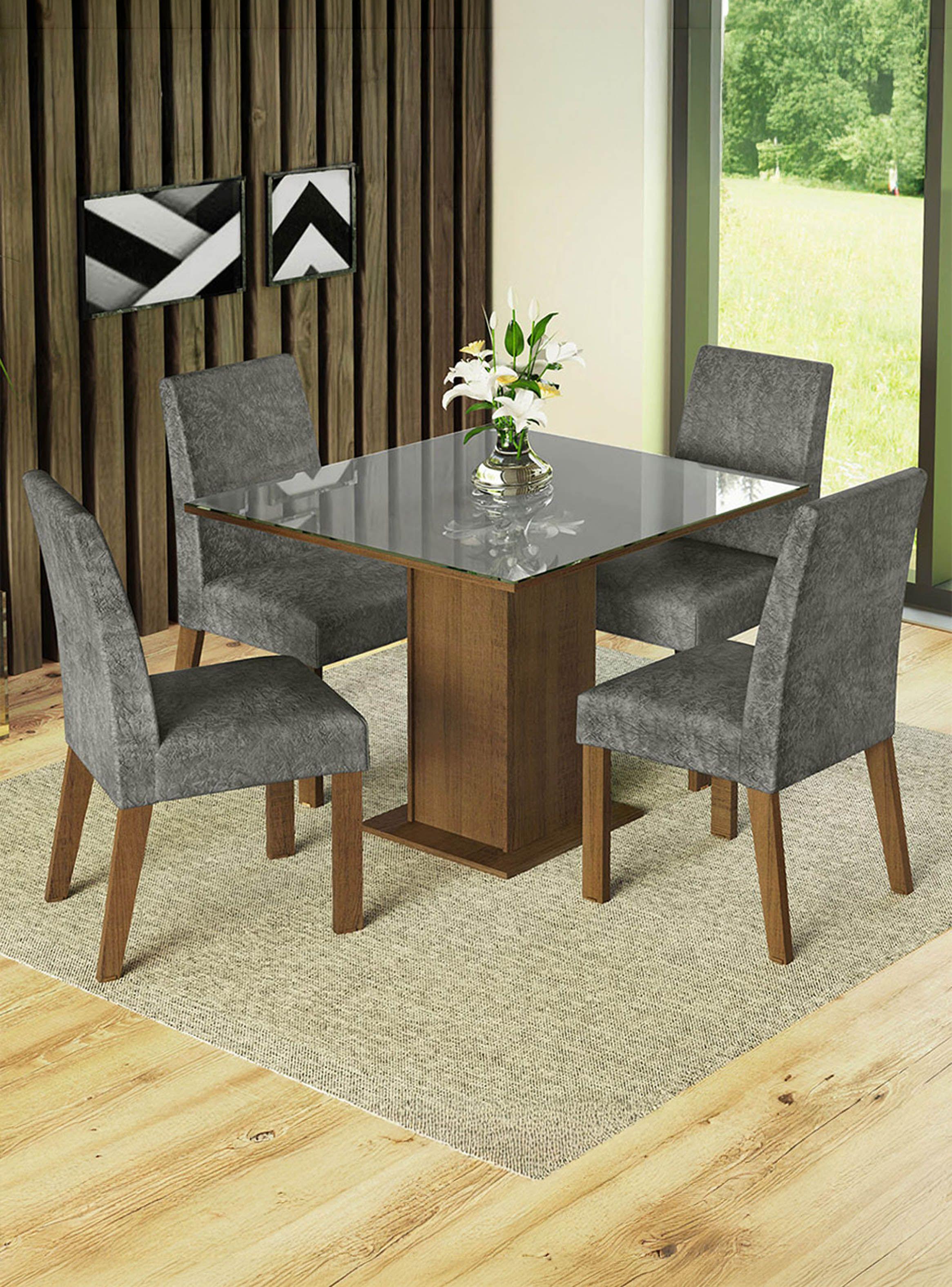 Juego de Comedor Madesa Anne con 4 Sillas Marrón/Gris/Silver-0