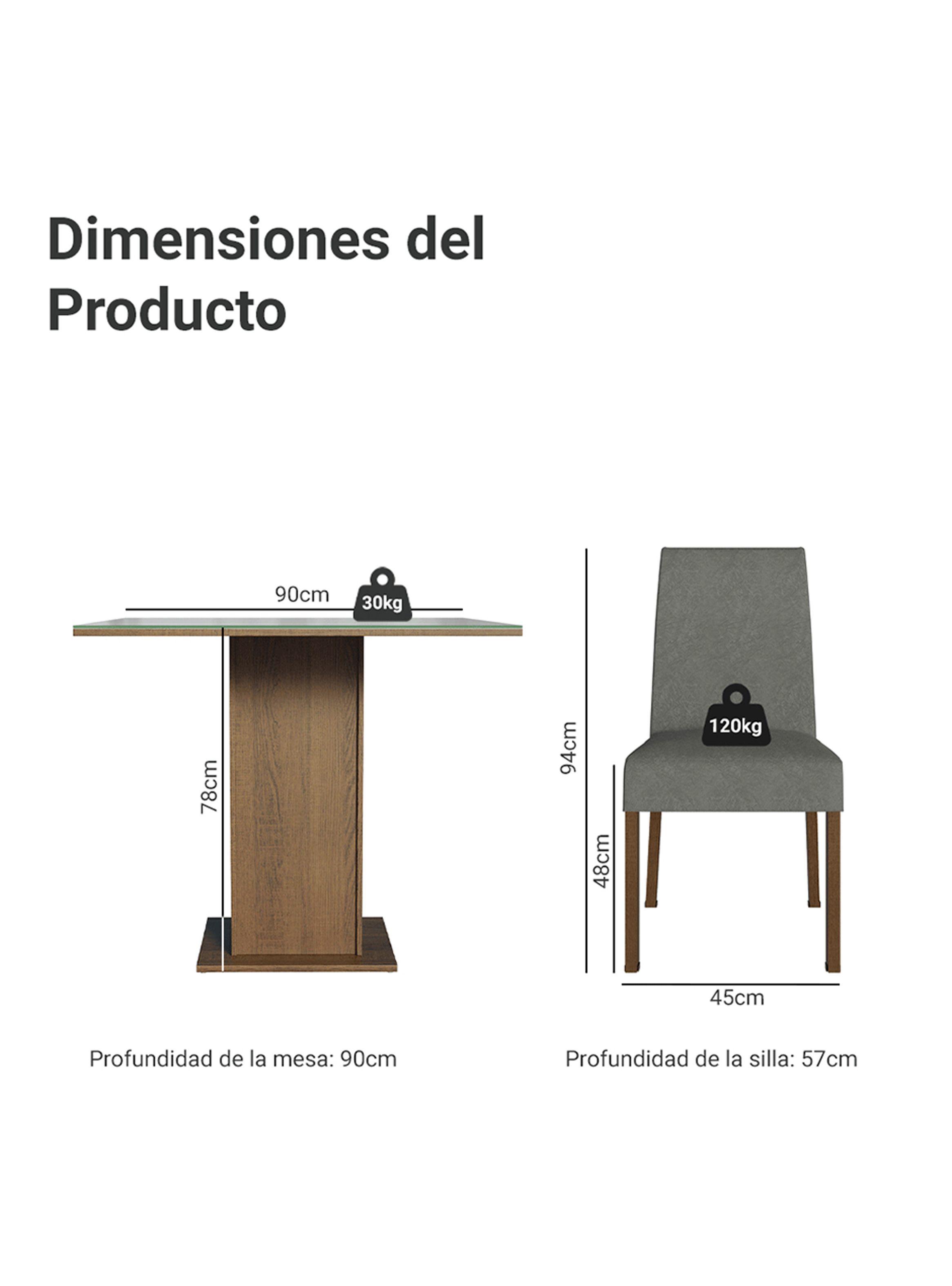 Juego de Comedor Madesa Anne con 4 Sillas Marrón/Gris/Silver-2