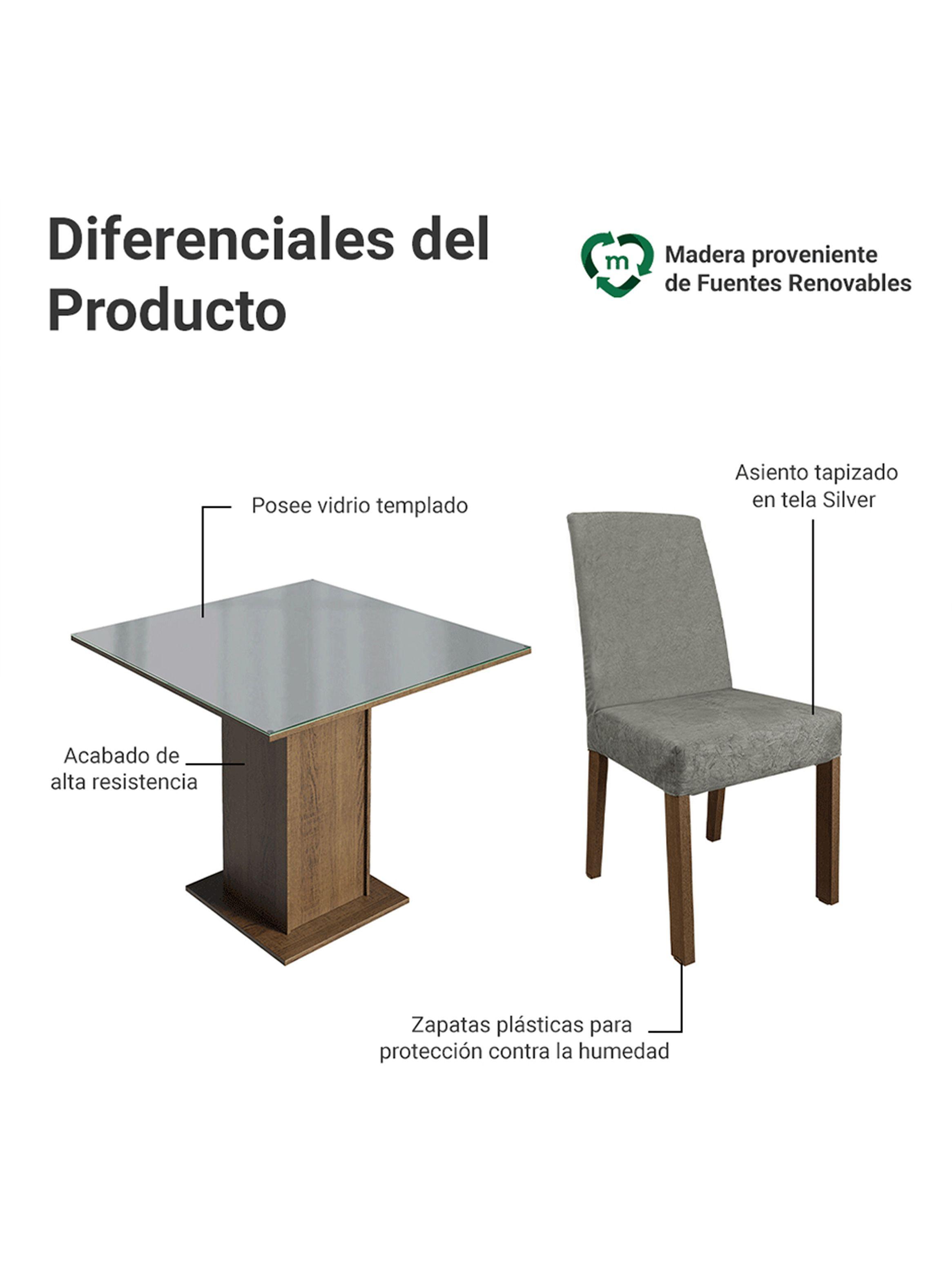 Juego de Comedor Madesa Anne con 4 Sillas Marrón/Gris/Silver-3