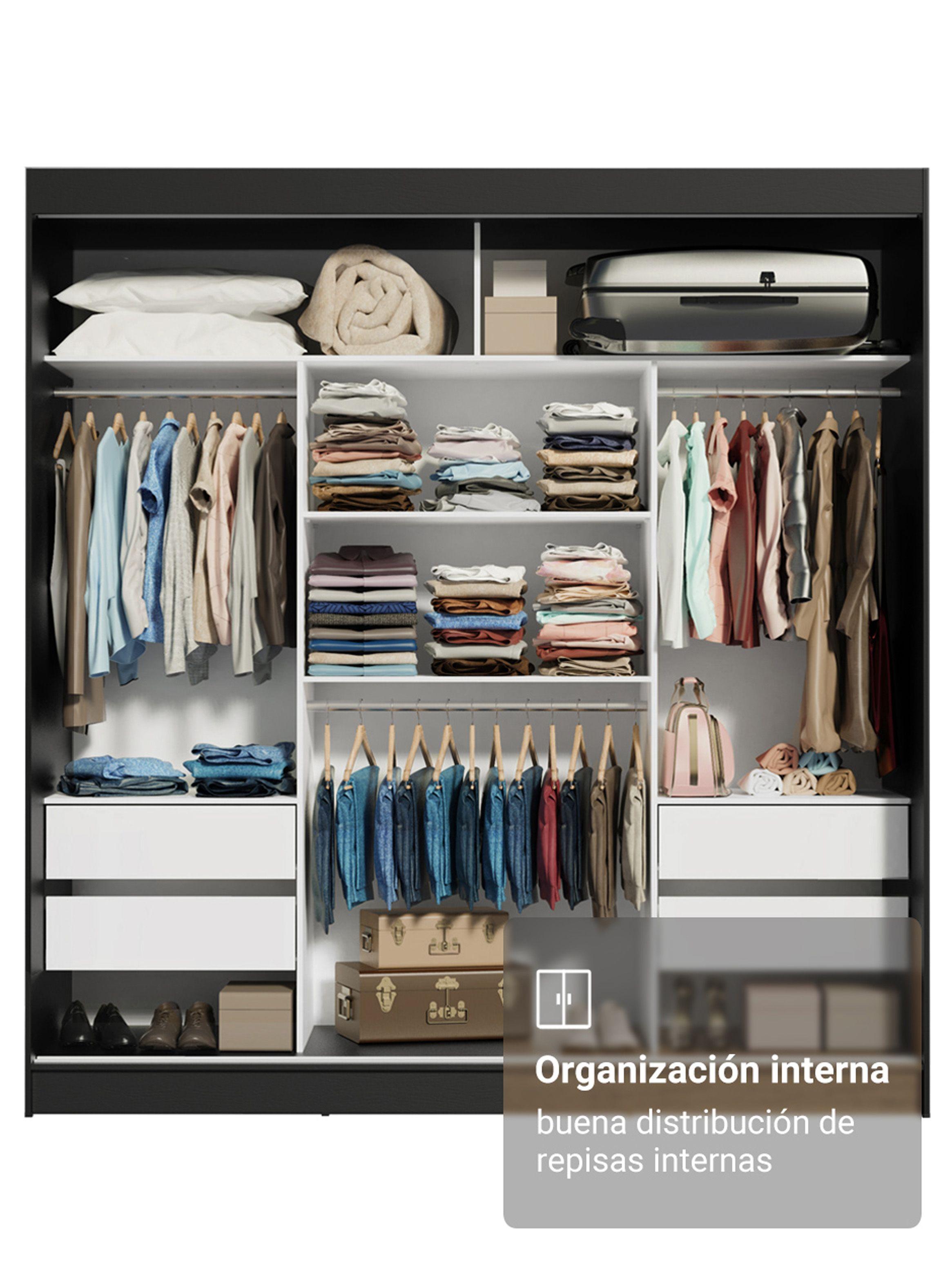 Clóset Madesa Reno 3 Puertas Correderas Negro/Blanco-5