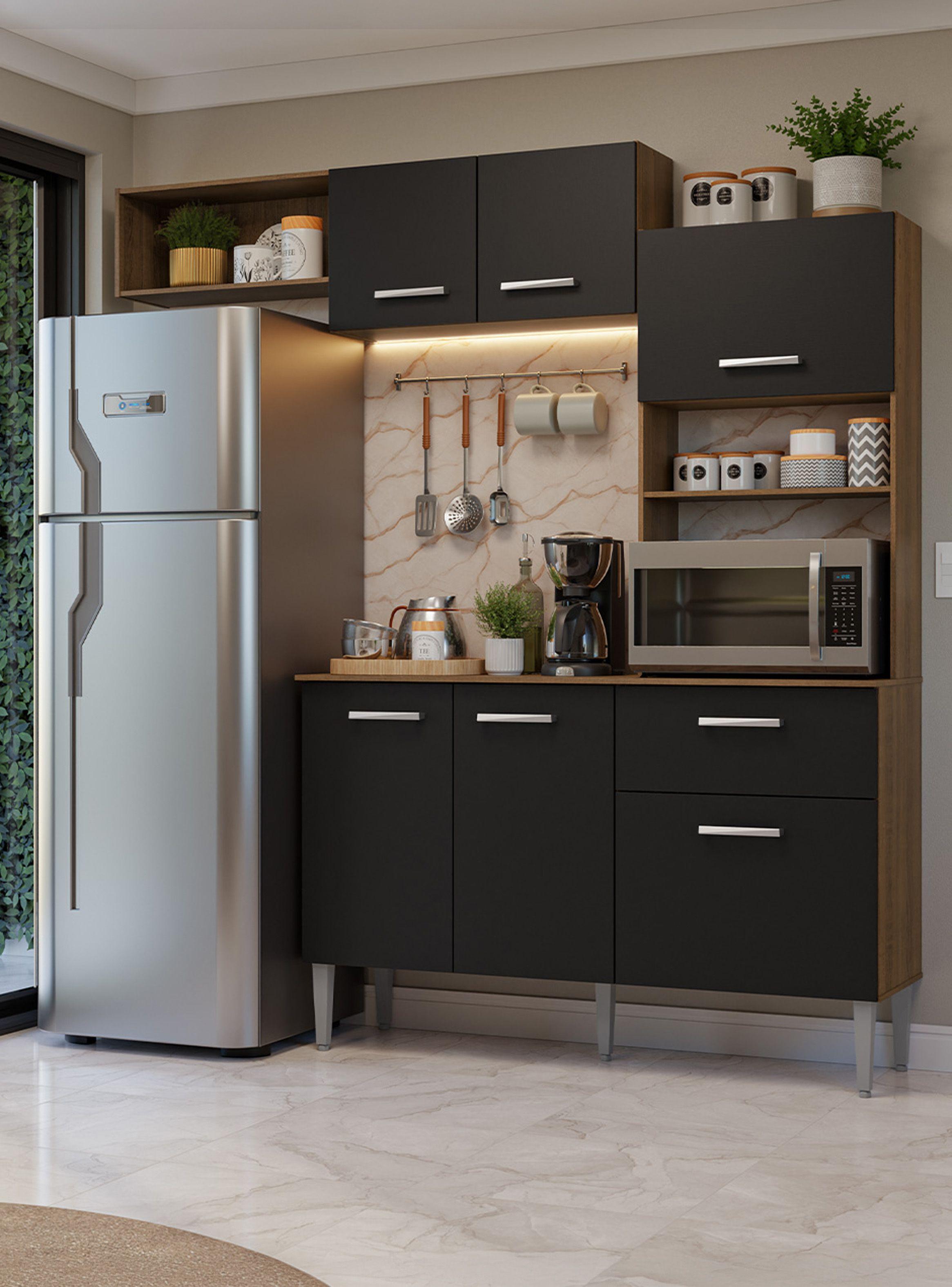 Kit Muebles de Cocina Madesa Aura 196 cm 01 Marrón/Negro-0