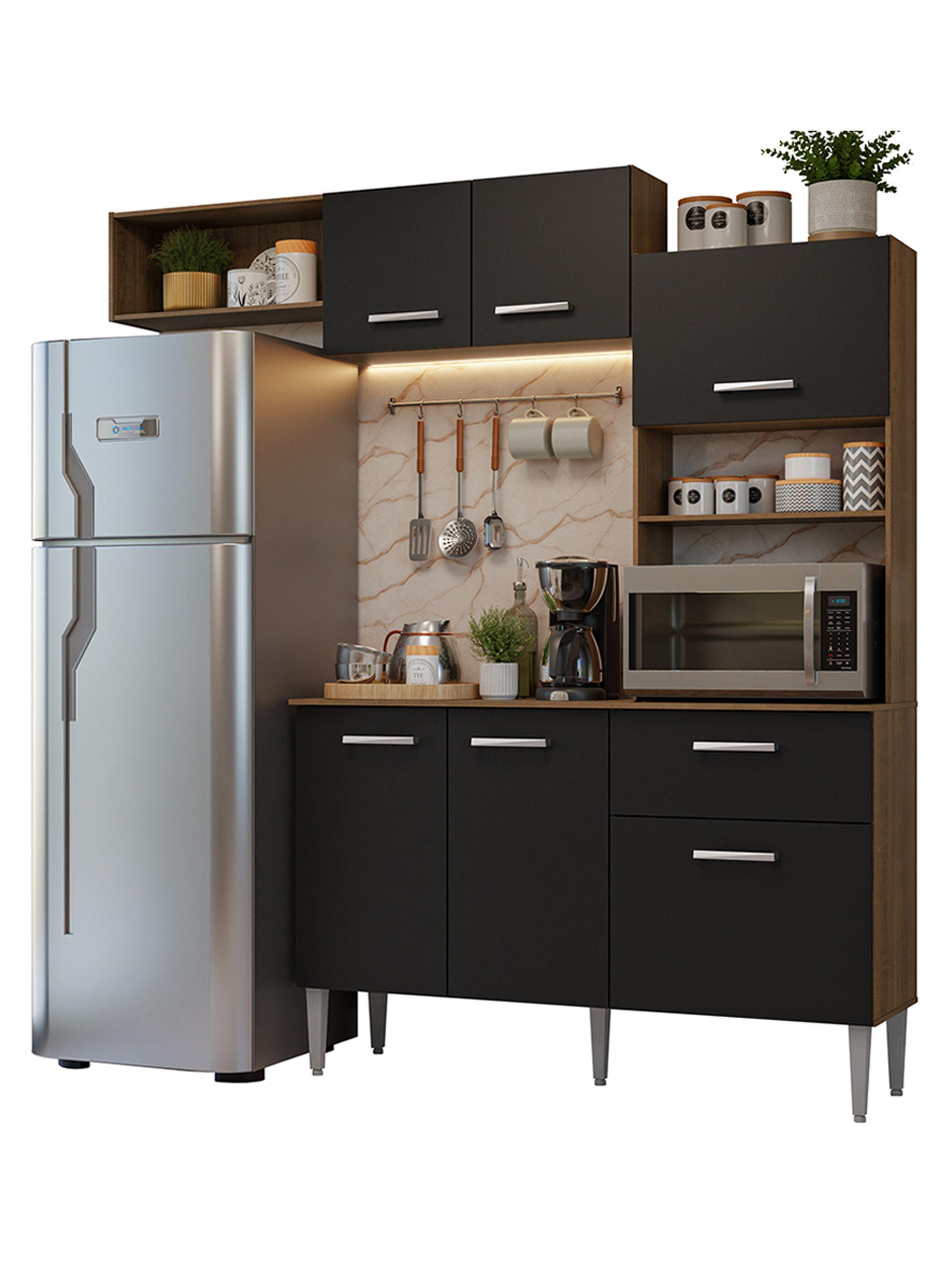 Kit Muebles de Cocina Madesa Aura 196 cm 01 Marrón/Negro-1