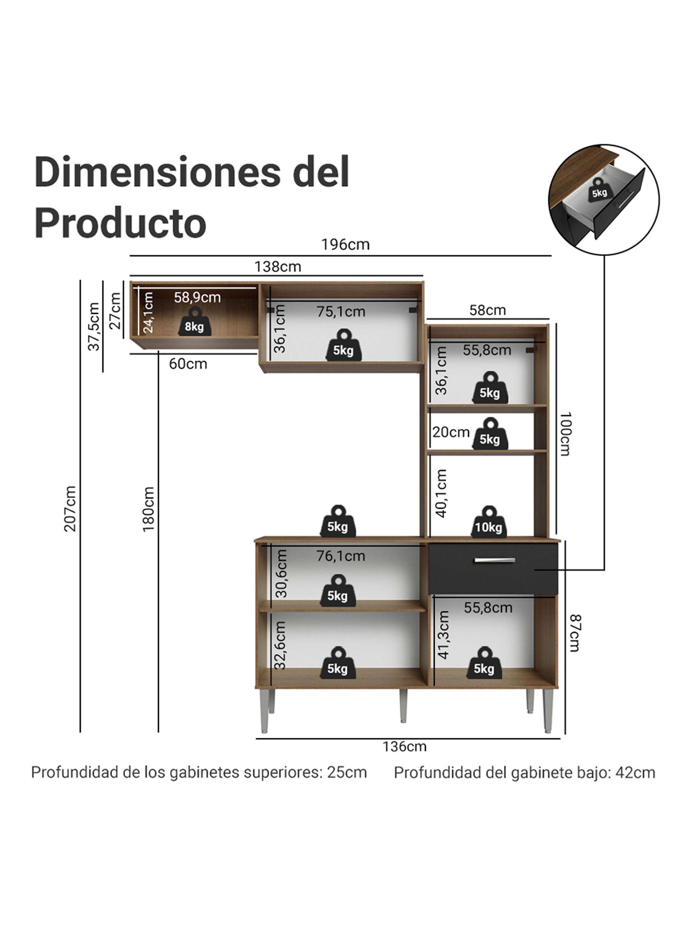 Kit Muebles de Cocina Madesa Aura 196 cm 01 Marrón/Negro-2