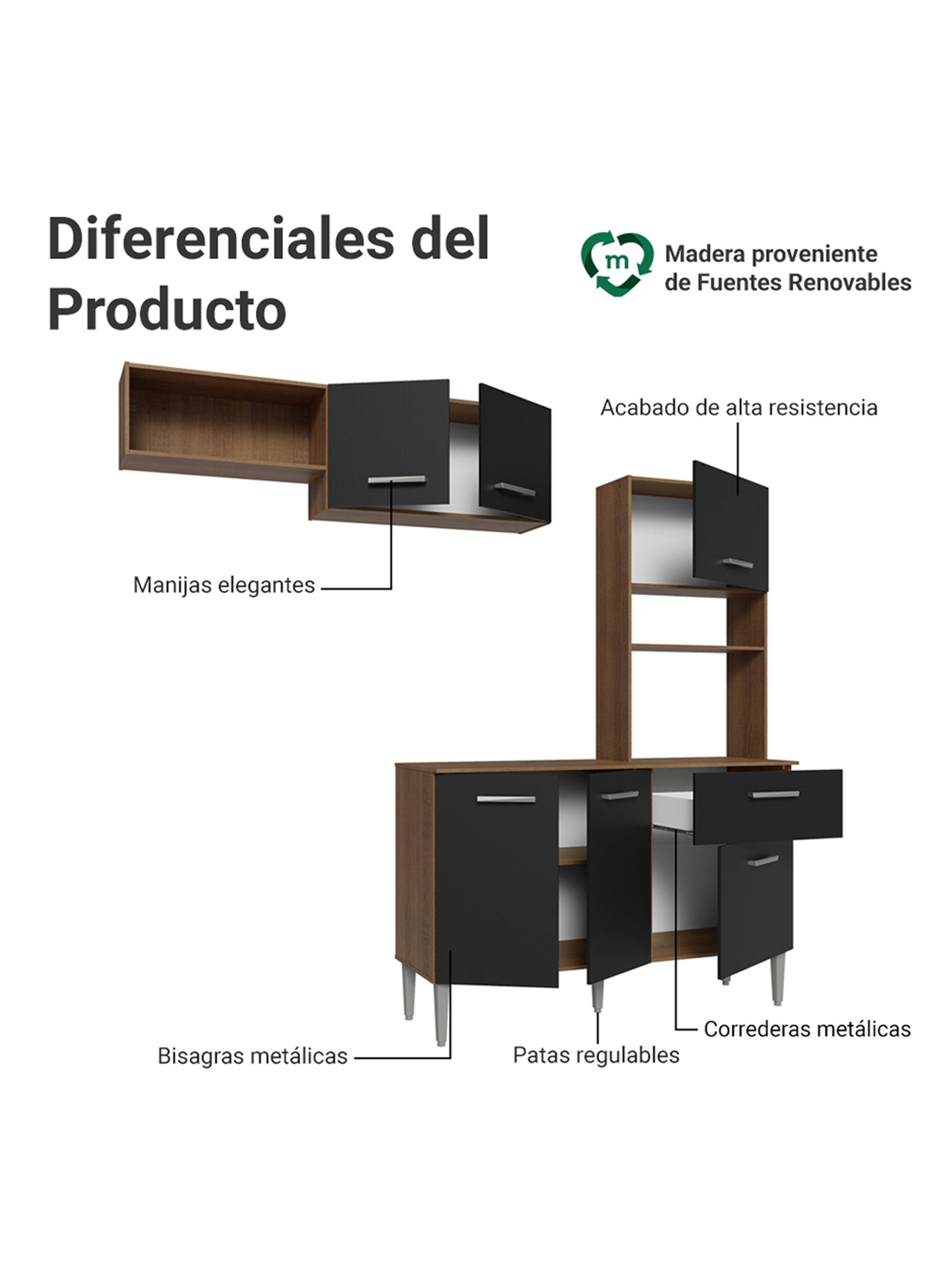 Kit Muebles de Cocina Madesa Aura 196 cm 01 Marrón/Negro-3