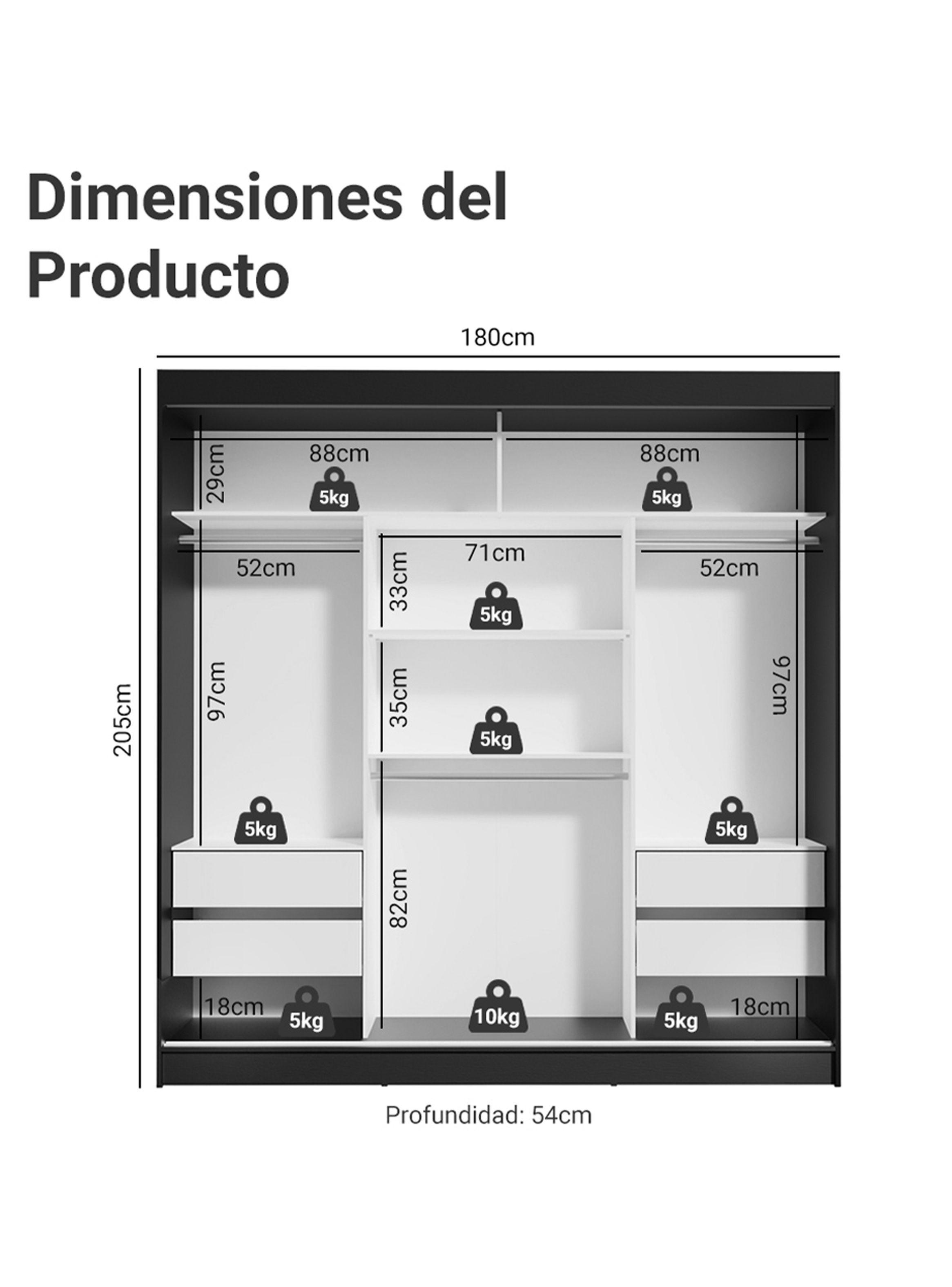 Clóset Madesa Reno 3 Puertas Corredizas con 1 Espejo Negro-2