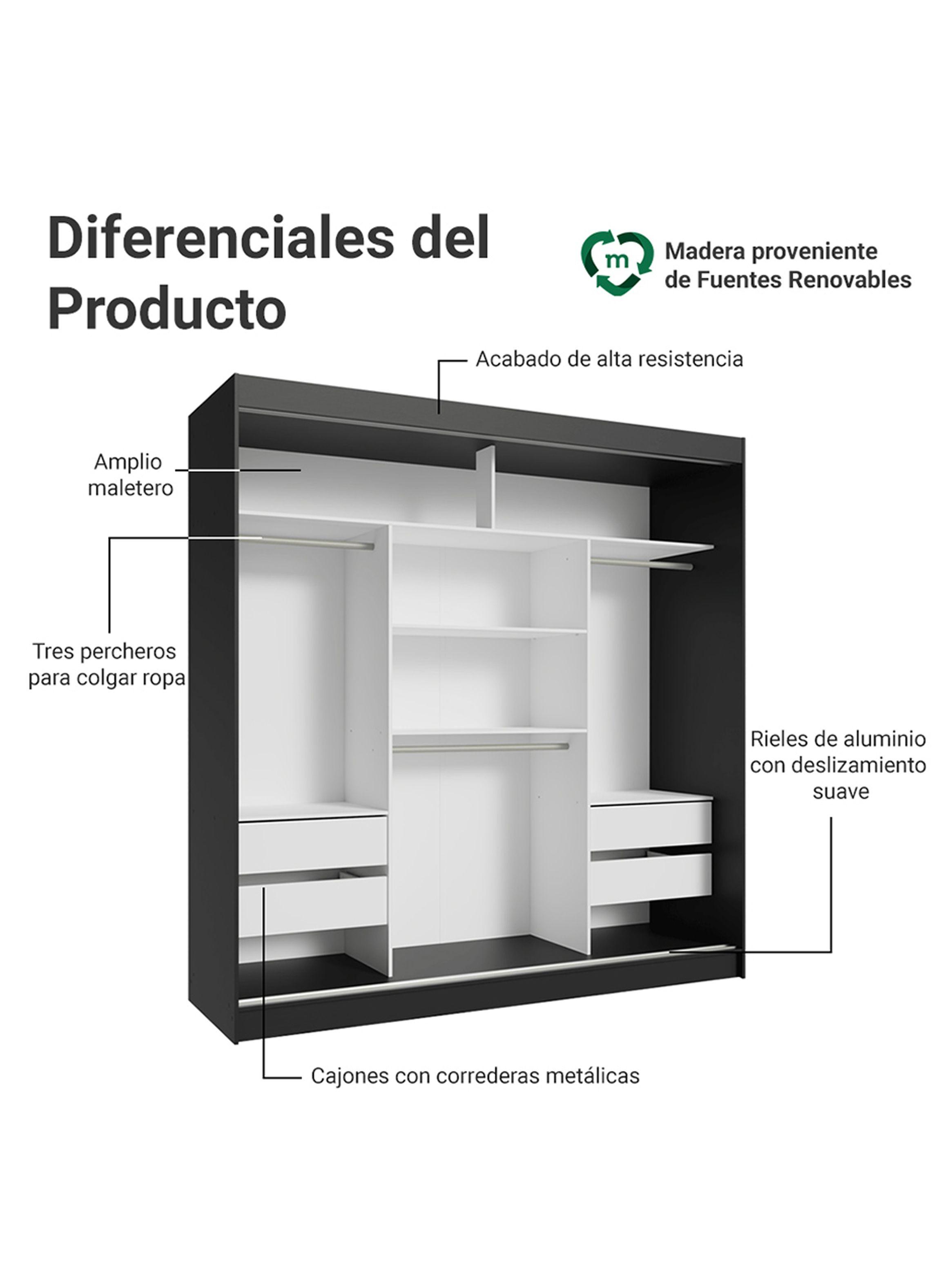 Clóset Madesa Reno 3 Puertas Corredizas con 1 Espejo Negro-3