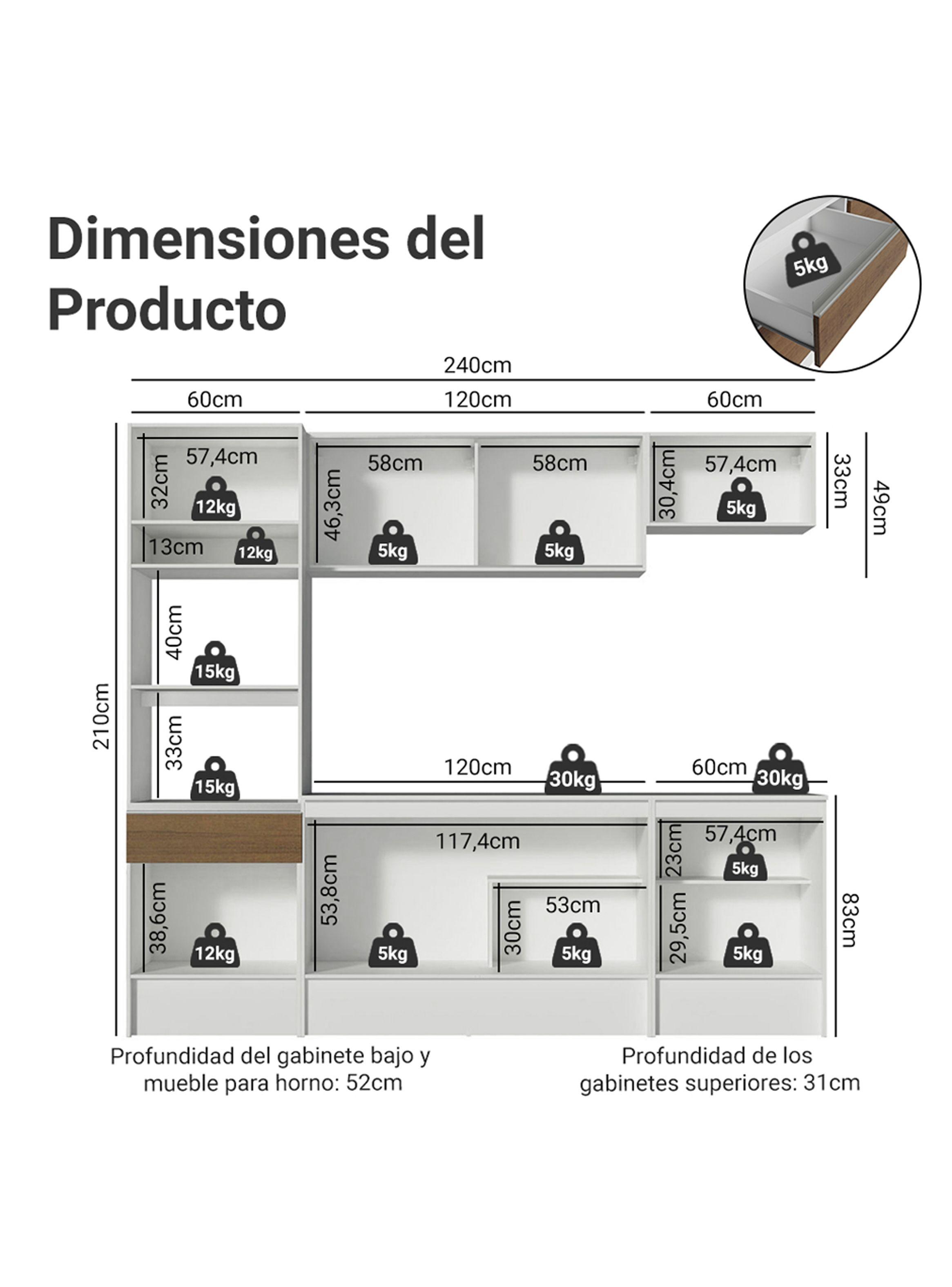 Kit Muebles de Cocina Madesa Diamante 240 cm Blanco/Marrón-2