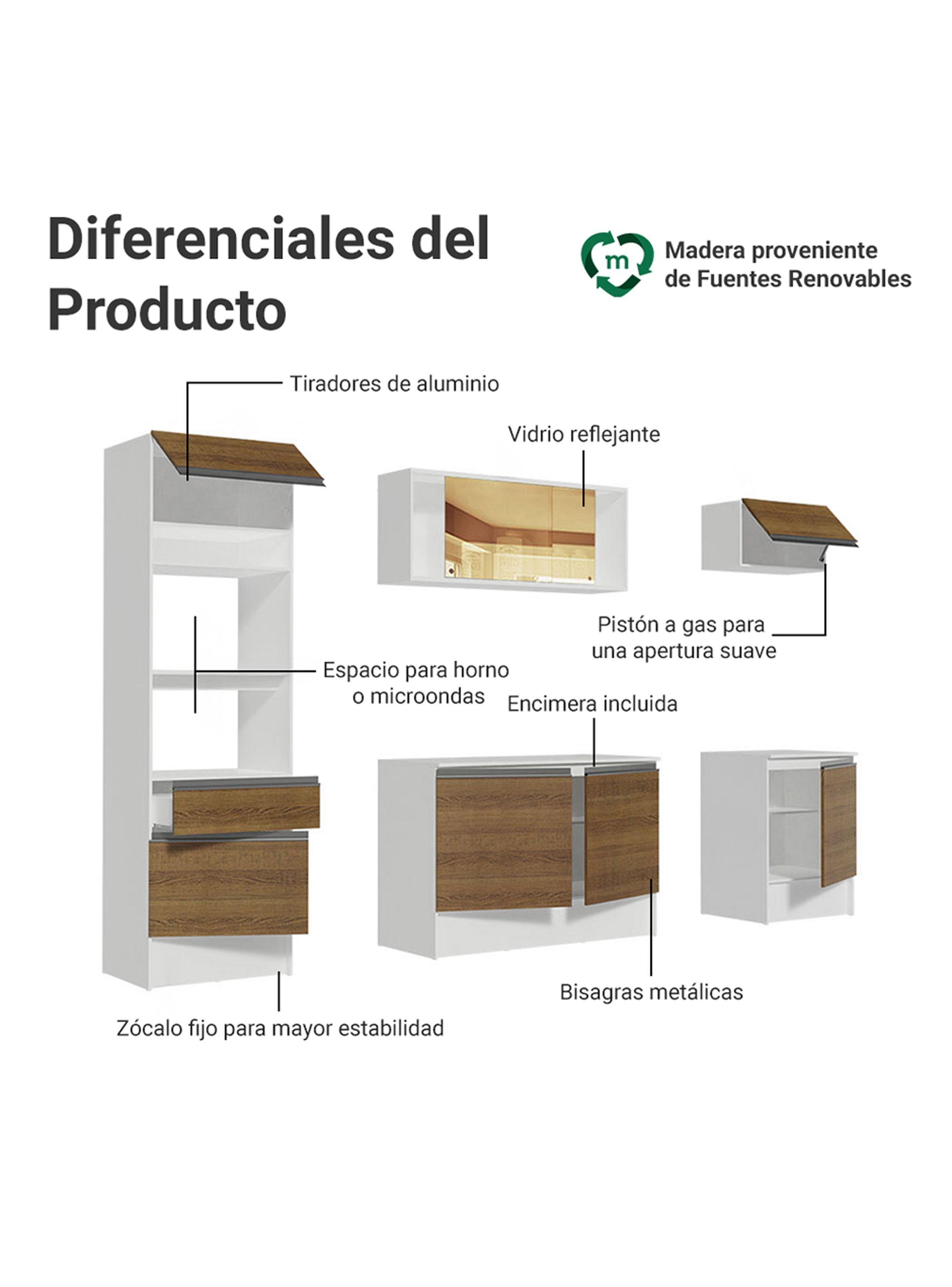 Kit Muebles de Cocina Madesa Diamante 240 cm Blanco/Marrón-3