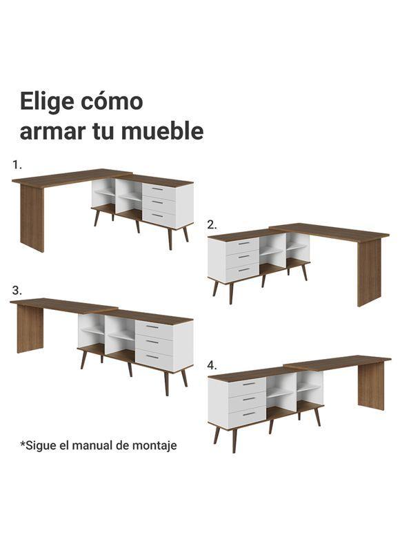 Escritorio Gamer en L Madesa Lisboa 3 Cajones Marrón/Blanco-5