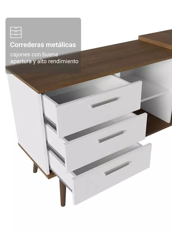 Escritorio Gamer en L Madesa Lisboa 3 Cajones Marrón/Blanco-6