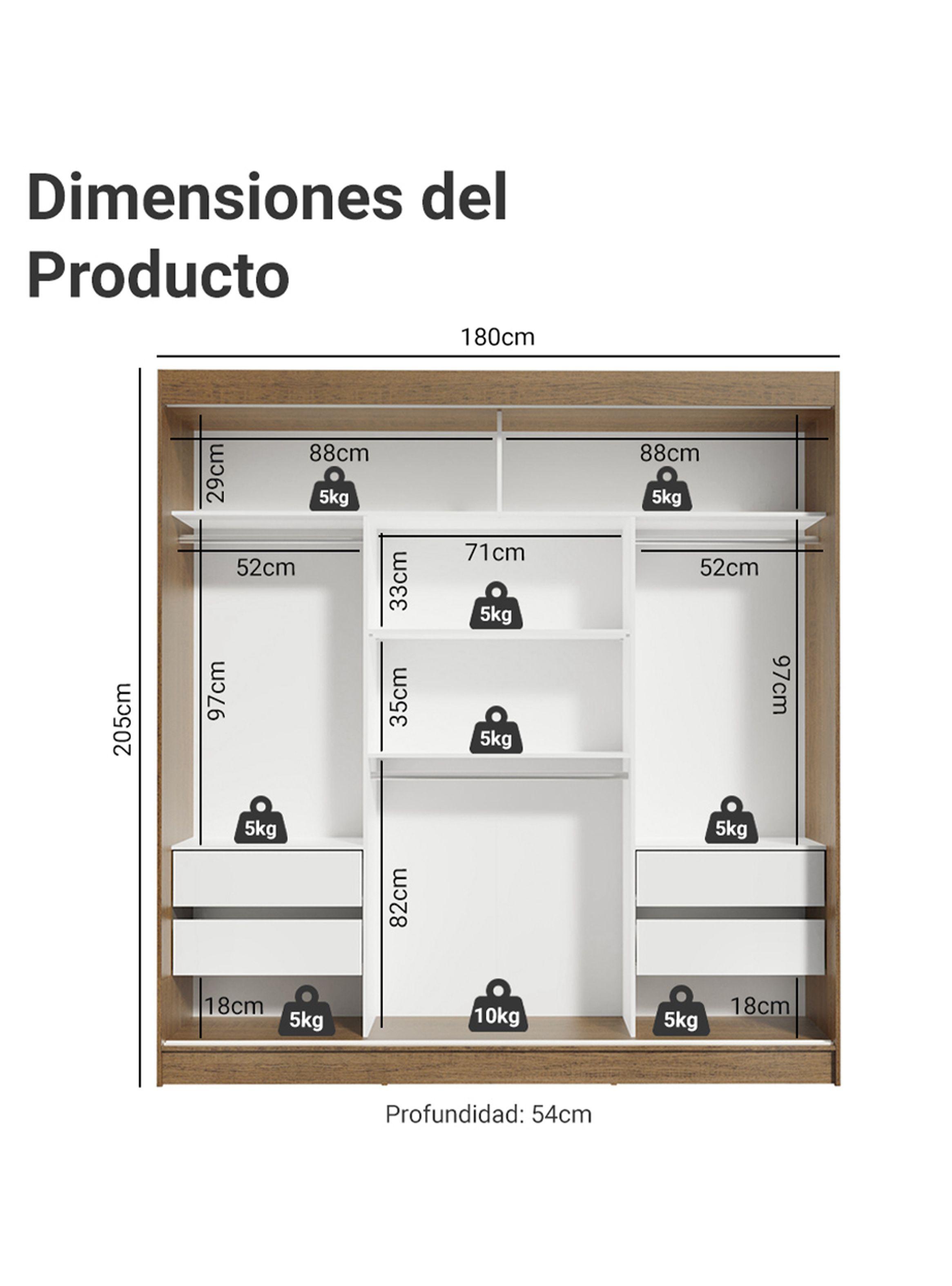 Clóset Madesa Reno 3 Puertas Corredizas con 1 Espejo Marrón-2