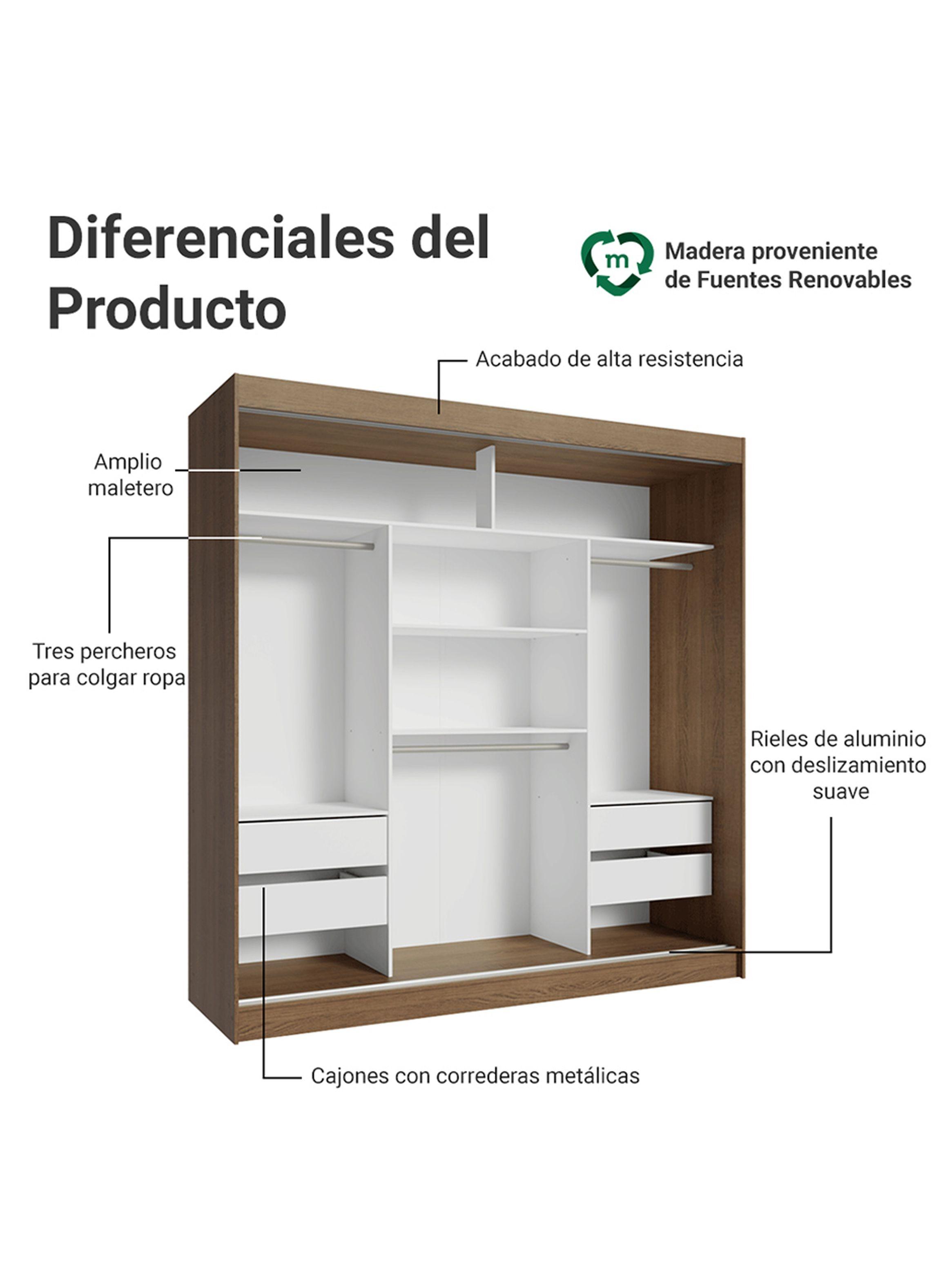 Clóset Madesa Reno 3 Puertas Corredizas con 1 Espejo Marrón-3