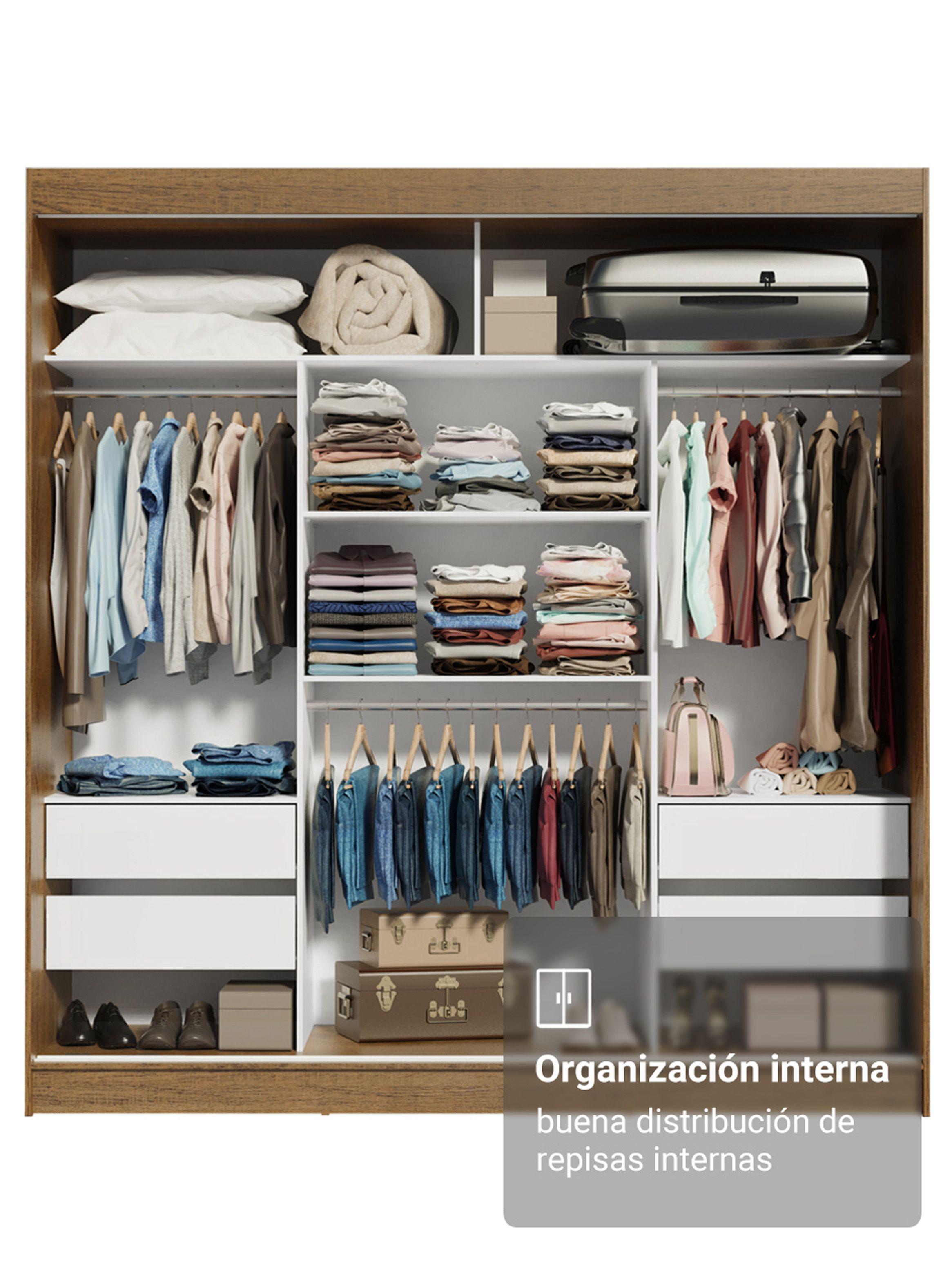 Clóset Madesa Reno 3 Puertas Corredizas con 1 Espejo Marrón-6
