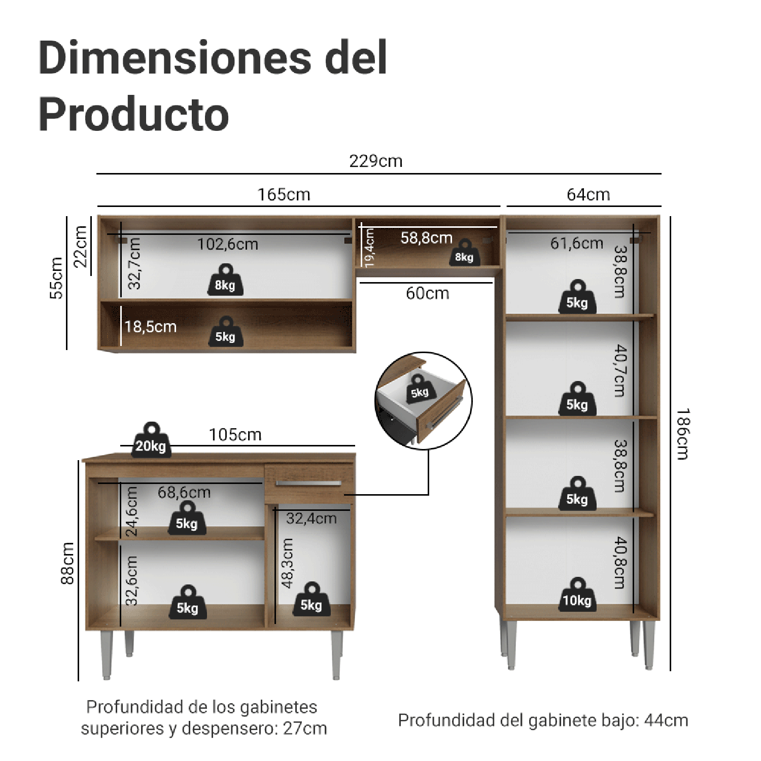 Kit Muebles de Cocina Madesa Emilly 229 cm 17 Marrón-2