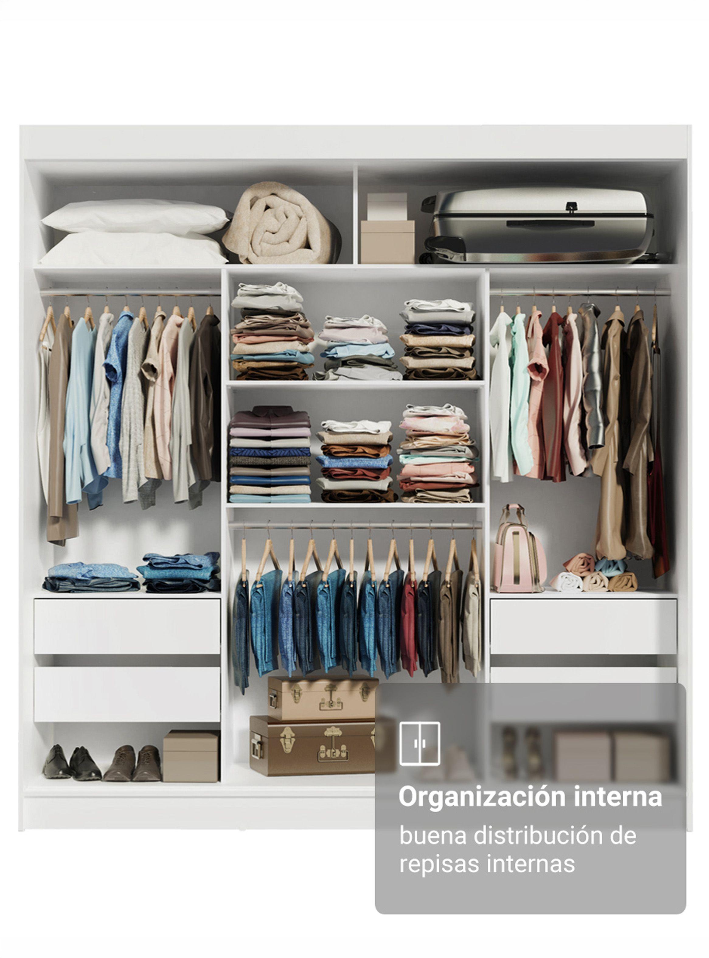 Clóset Madesa Reno 3 Puertas Corredizas con Espejos Blanco-6