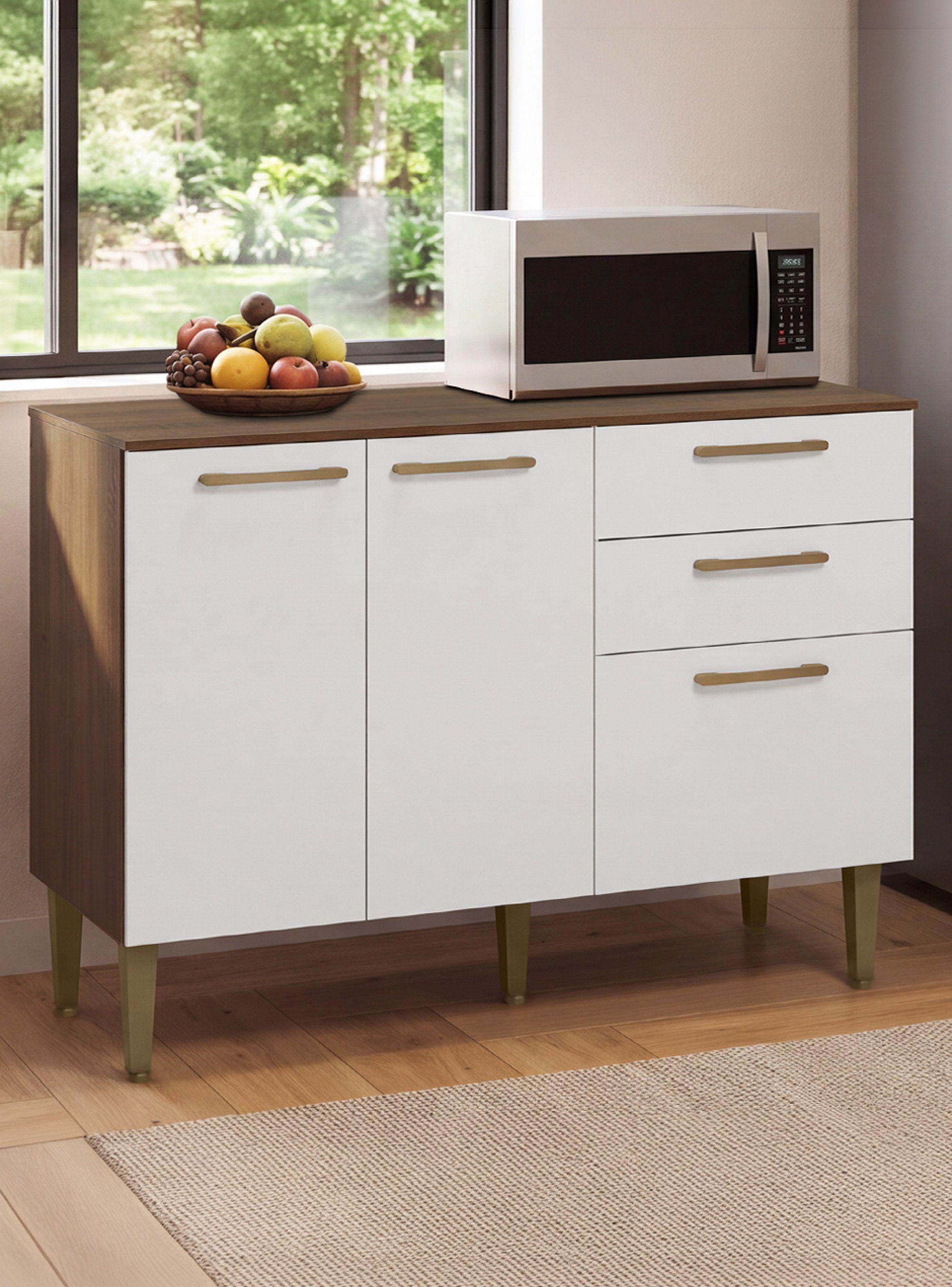 Mueble Base de Cocina Madesa Lille 105 cm 3 Puertas 2 Cajones Marrón/Blanco-0