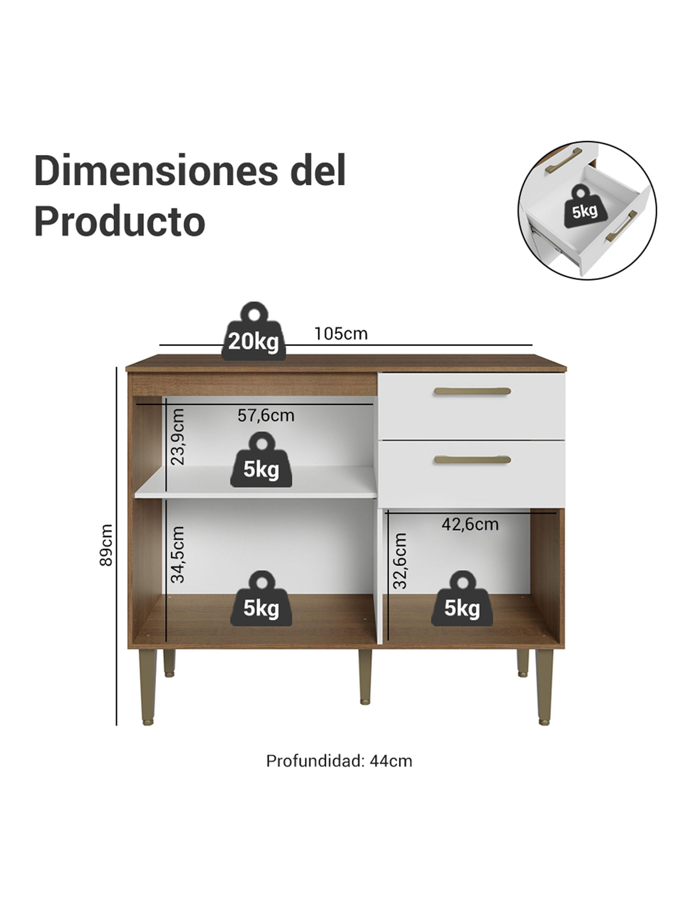 Mueble Base de Cocina Madesa Lille 105 cm 3 Puertas 2 Cajones Marrón/Blanco-2