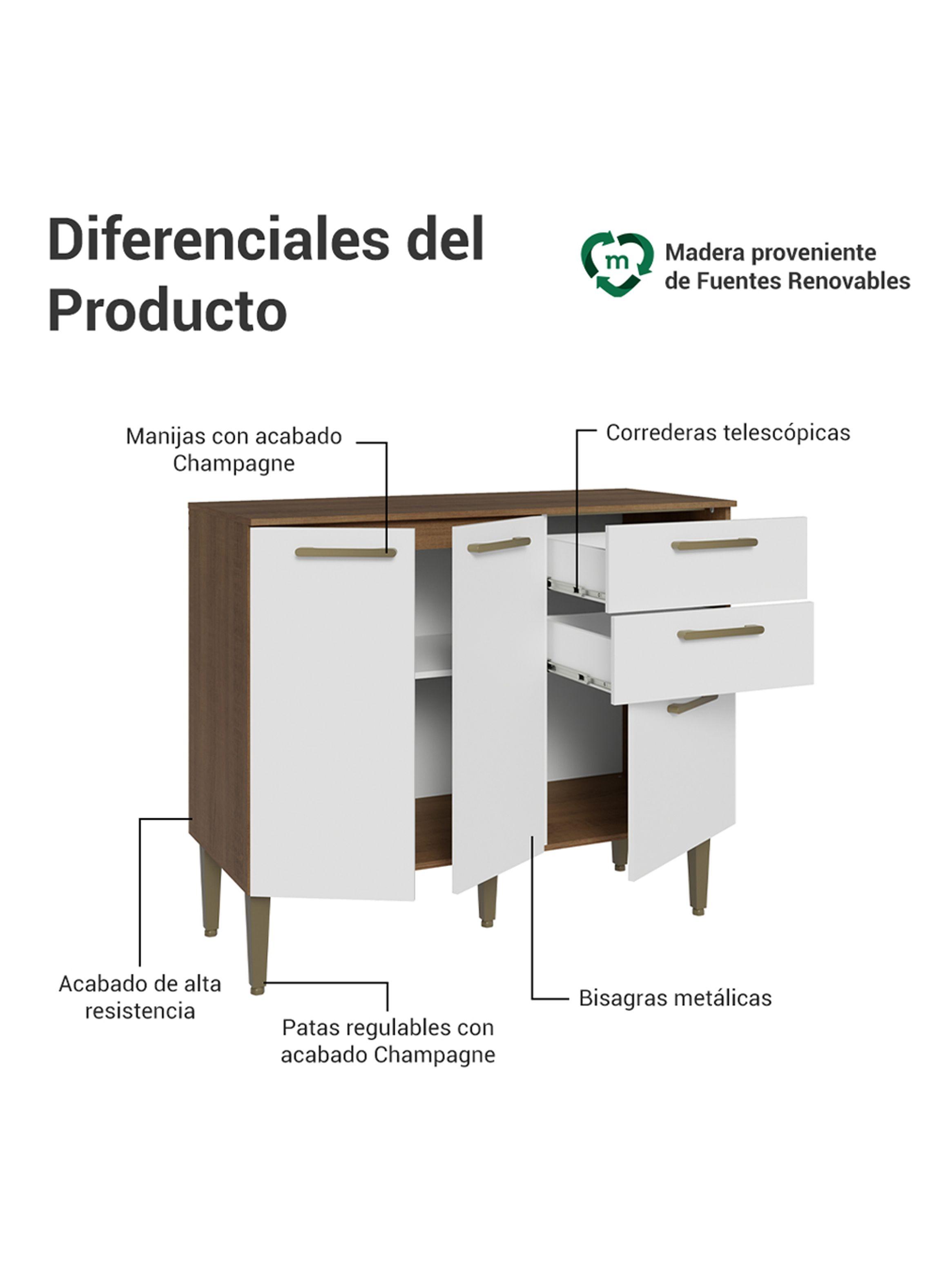 Mueble Base de Cocina Madesa Lille 105 cm 3 Puertas 2 Cajones Marrón/Blanco-3