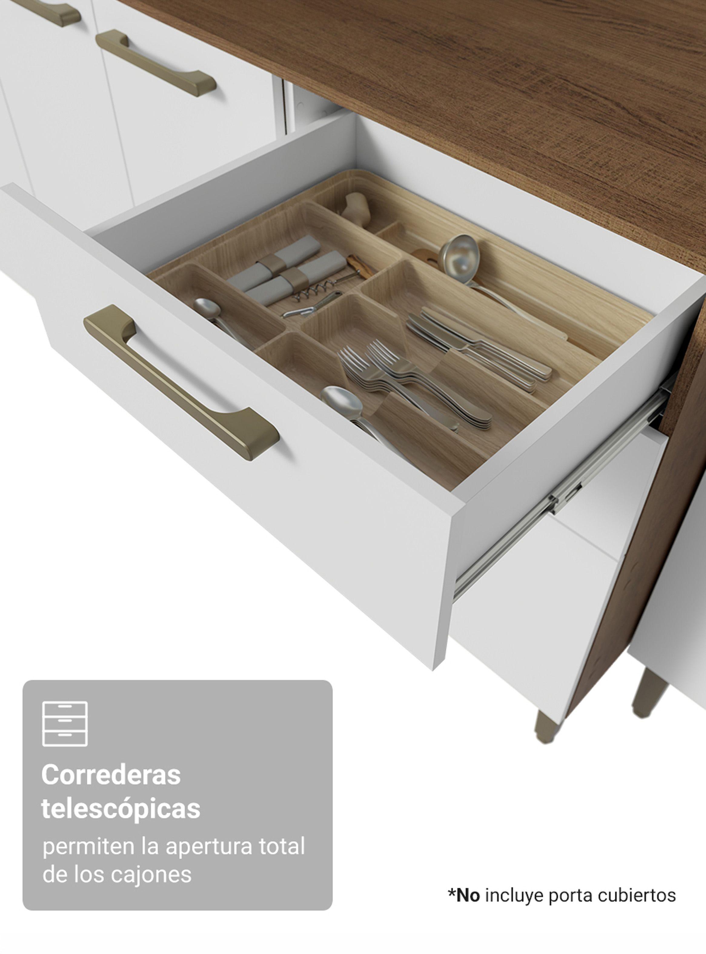 Mueble Base de Cocina Madesa Lille 105 cm 3 Puertas 2 Cajones Marrón/Blanco-5