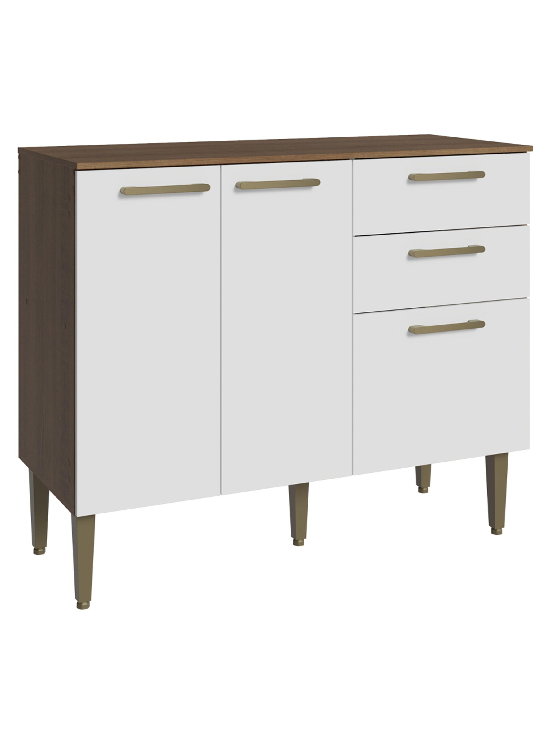 Mueble Base de Cocina Madesa Lille 105 cm 3 Puertas 2 Cajones Marrón/Blanco-9