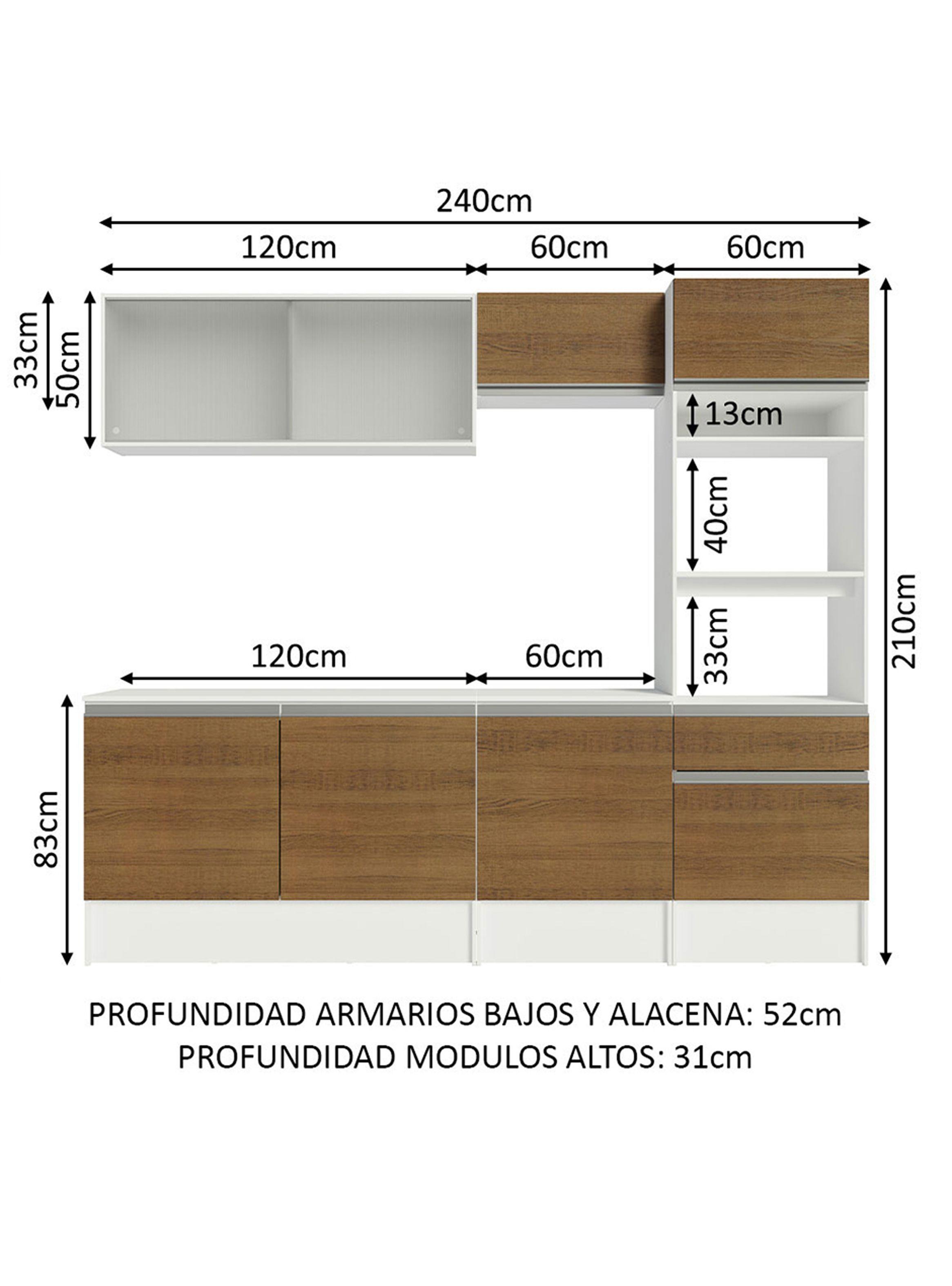 Kit Muebles de Cocina Madesa Topazio 240 cm 05 Blanco/Marrón-2