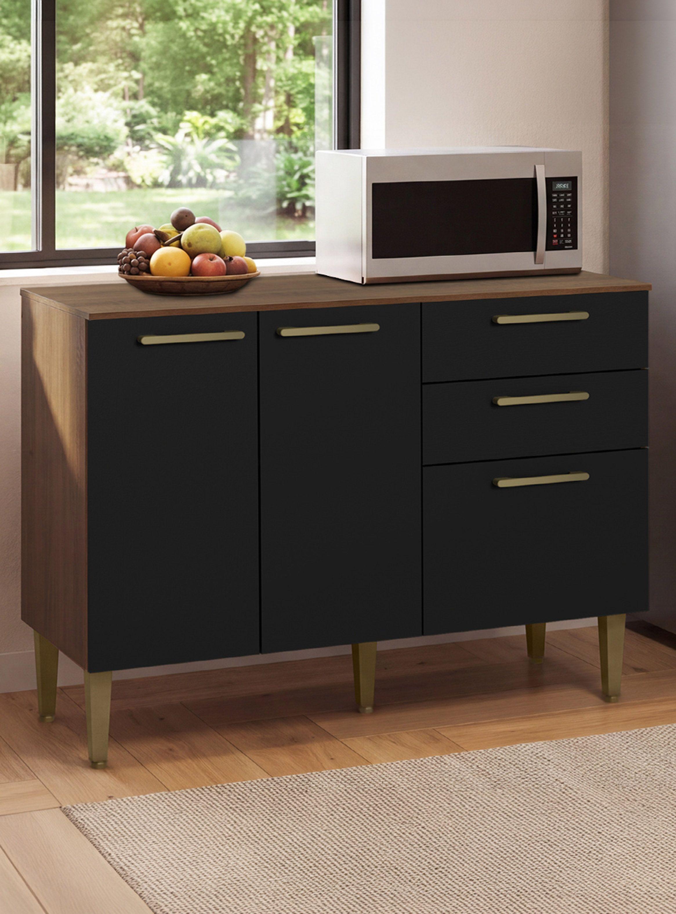 Mueble Base de Cocina Madesa Lille 105 cm 3 Puertas 2 Cajones Marrón/Negro-0