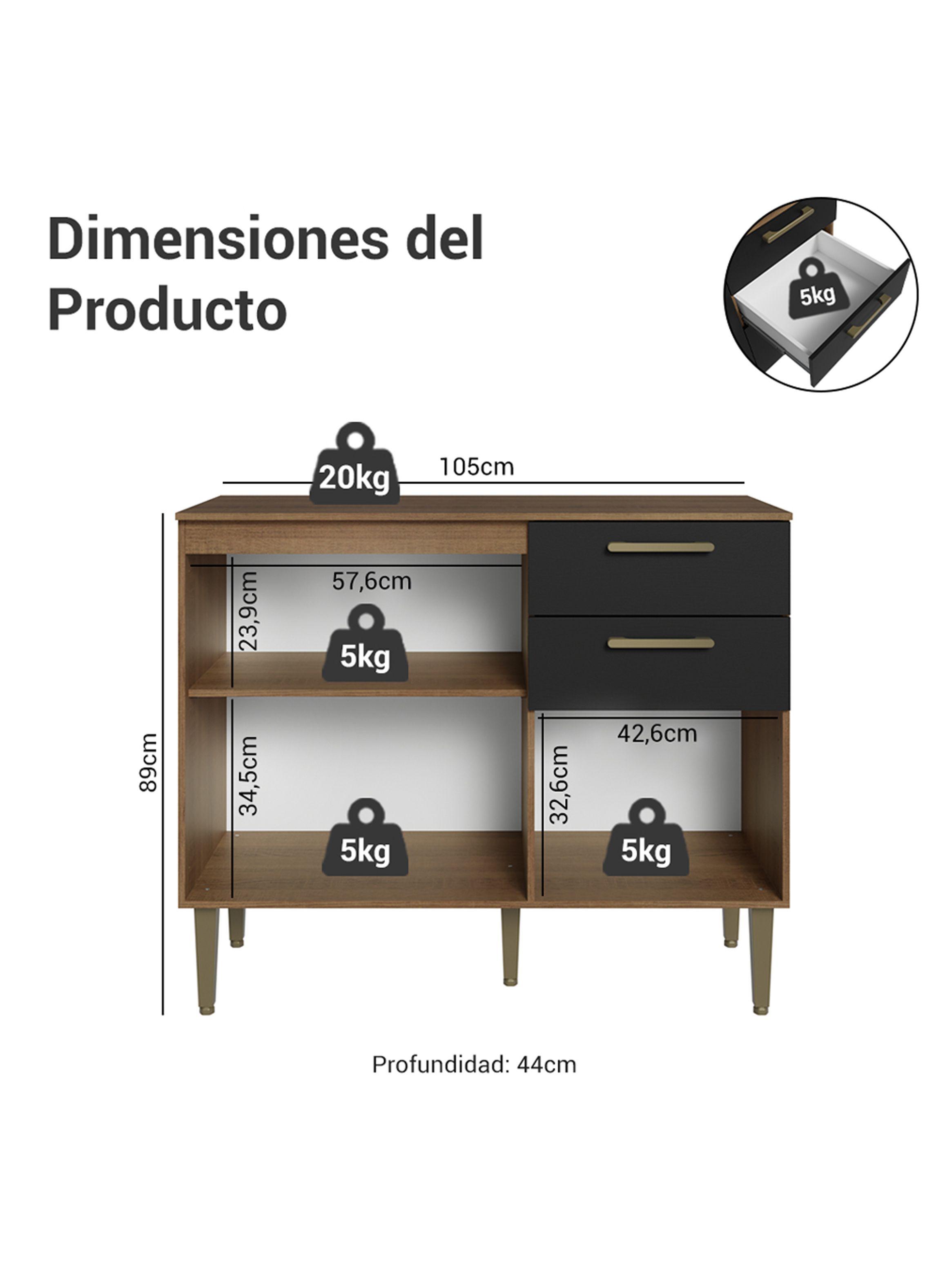 Mueble Base de Cocina Madesa Lille 105 cm 3 Puertas 2 Cajones Marrón/Negro-2