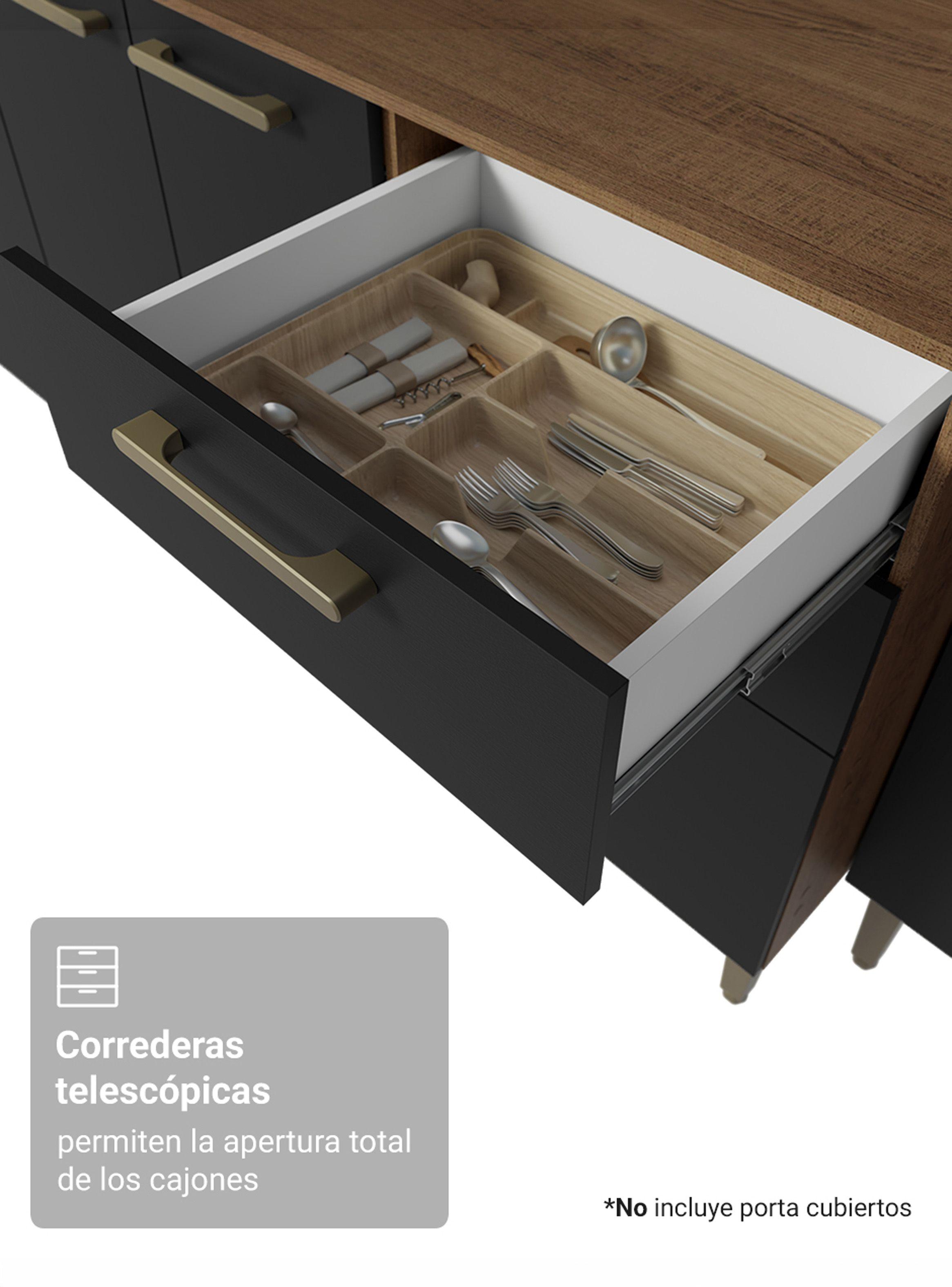 Mueble Base de Cocina Madesa Lille 105 cm 3 Puertas 2 Cajones Marrón/Negro-5