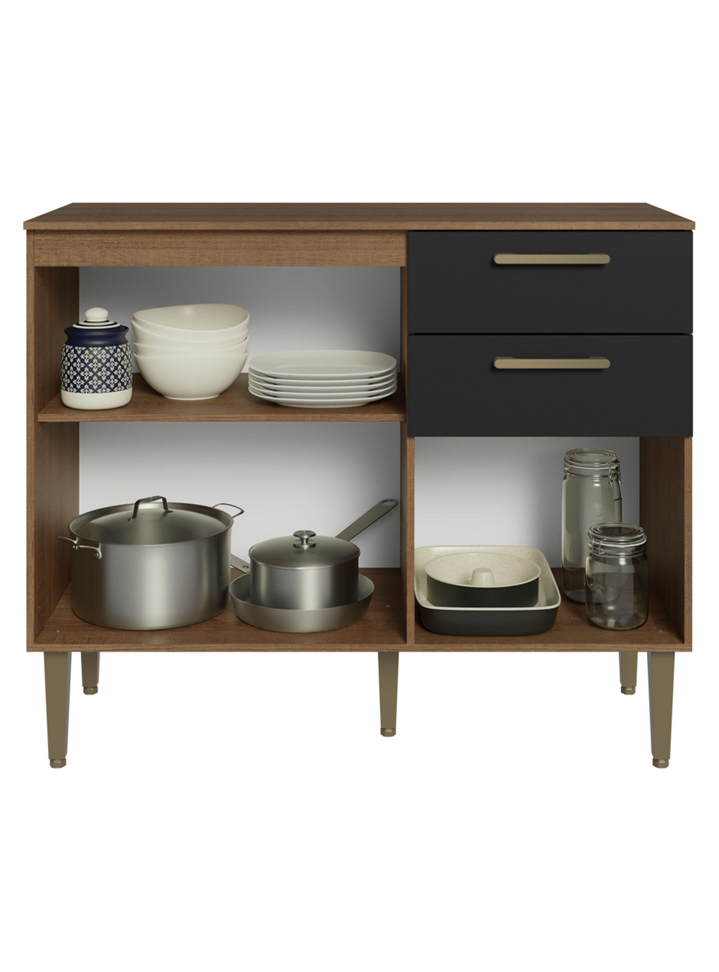 Mueble Base de Cocina Madesa Lille 105 cm 3 Puertas 2 Cajones Marrón/Negro-8