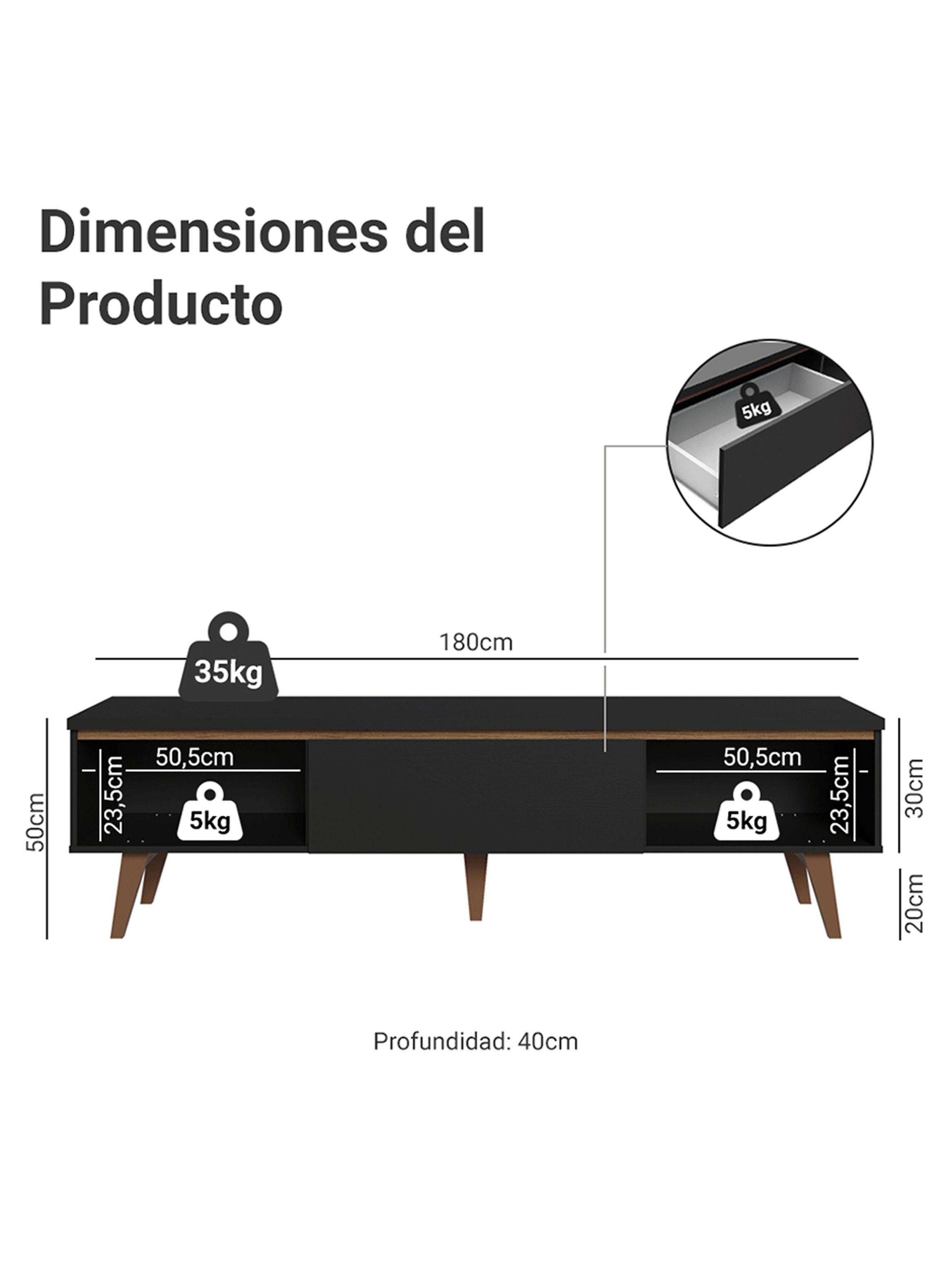 Rack para TV Hasta 75 Pulgadas Madesa Reims 180 cm 2 Puertas Negro-2