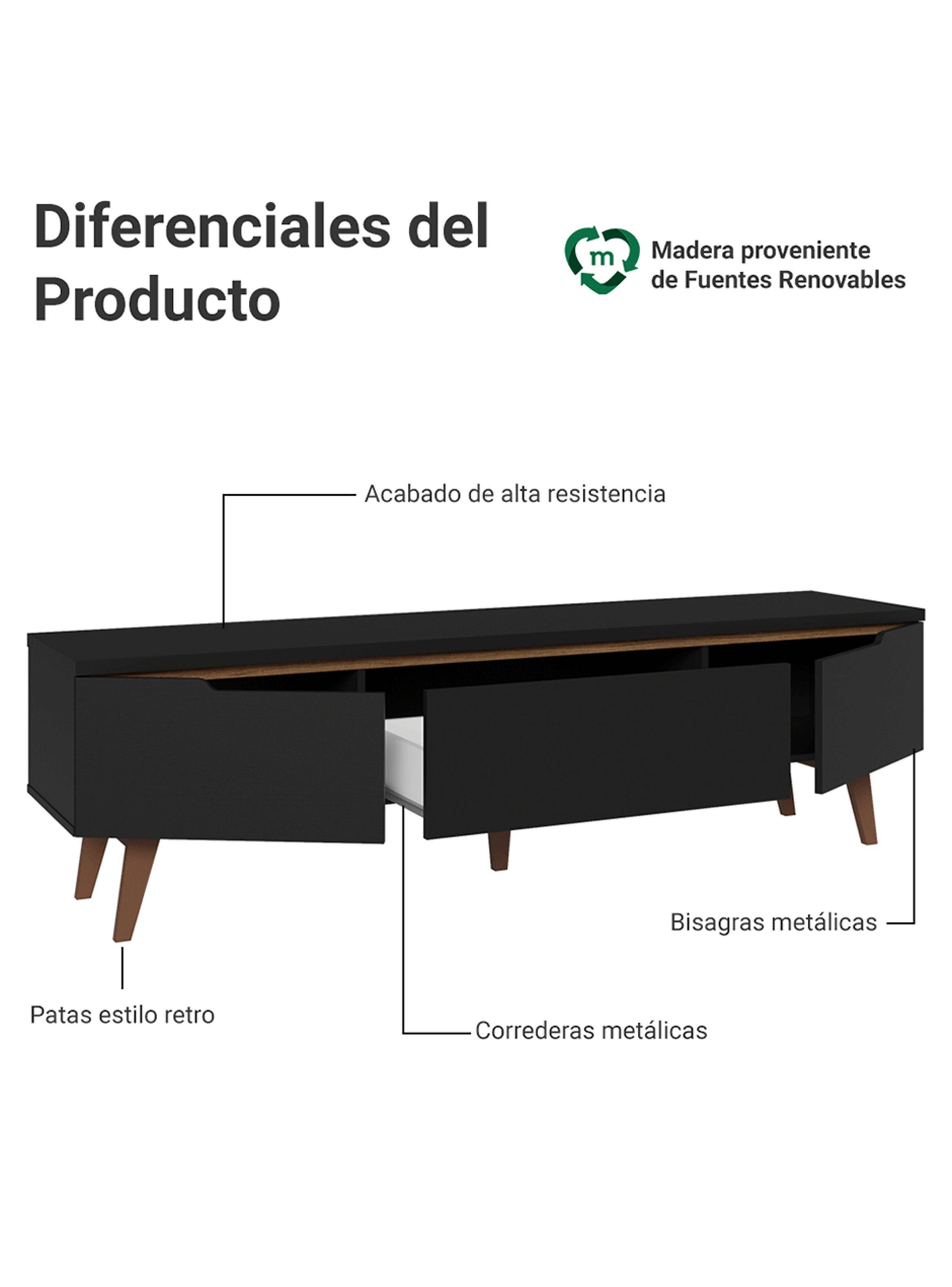 Rack para TV Hasta 75 Pulgadas Madesa Reims 180 cm 2 Puertas Negro-3