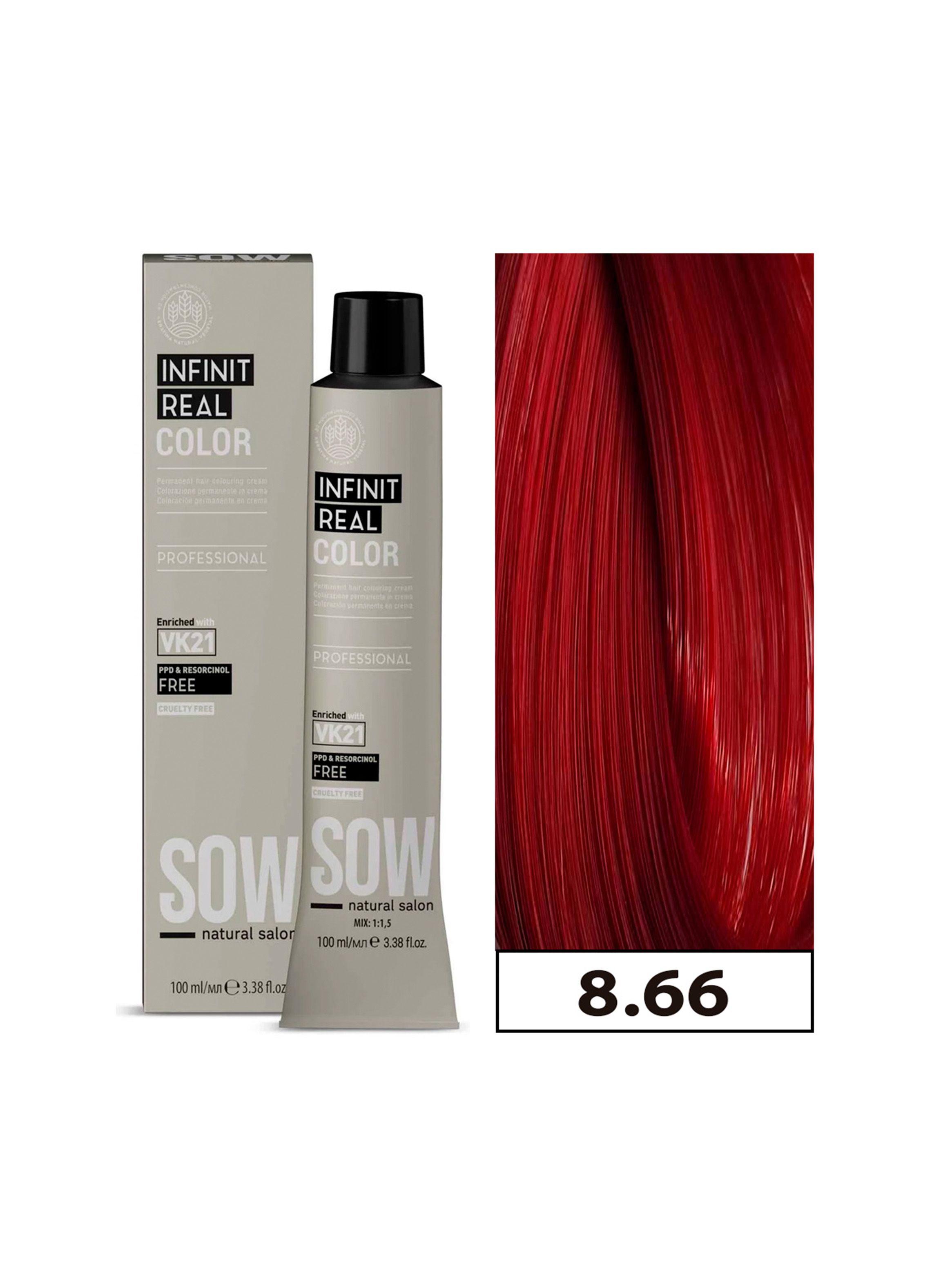 SOW - Tintura Permanente Bajo Amoniaco VK21 100ml + Oxidante - 8.66 RUBIO CLARO ROJO INTENSO-0