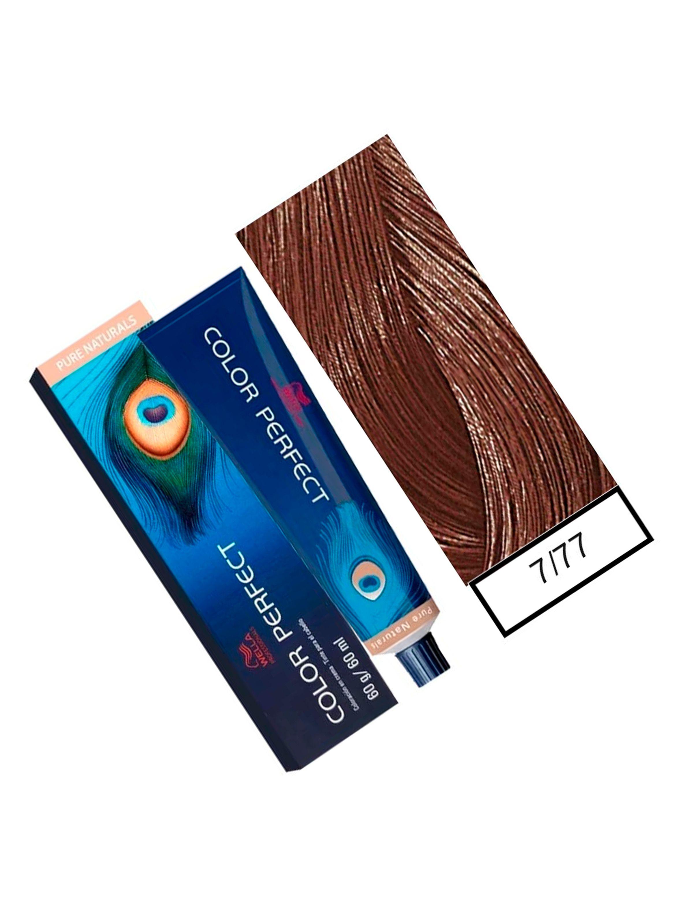 WELLA-tintura permanente color perfect 7/77 rubio mediano marrón intenso 60gr + oxidante 20vol 60ml-1