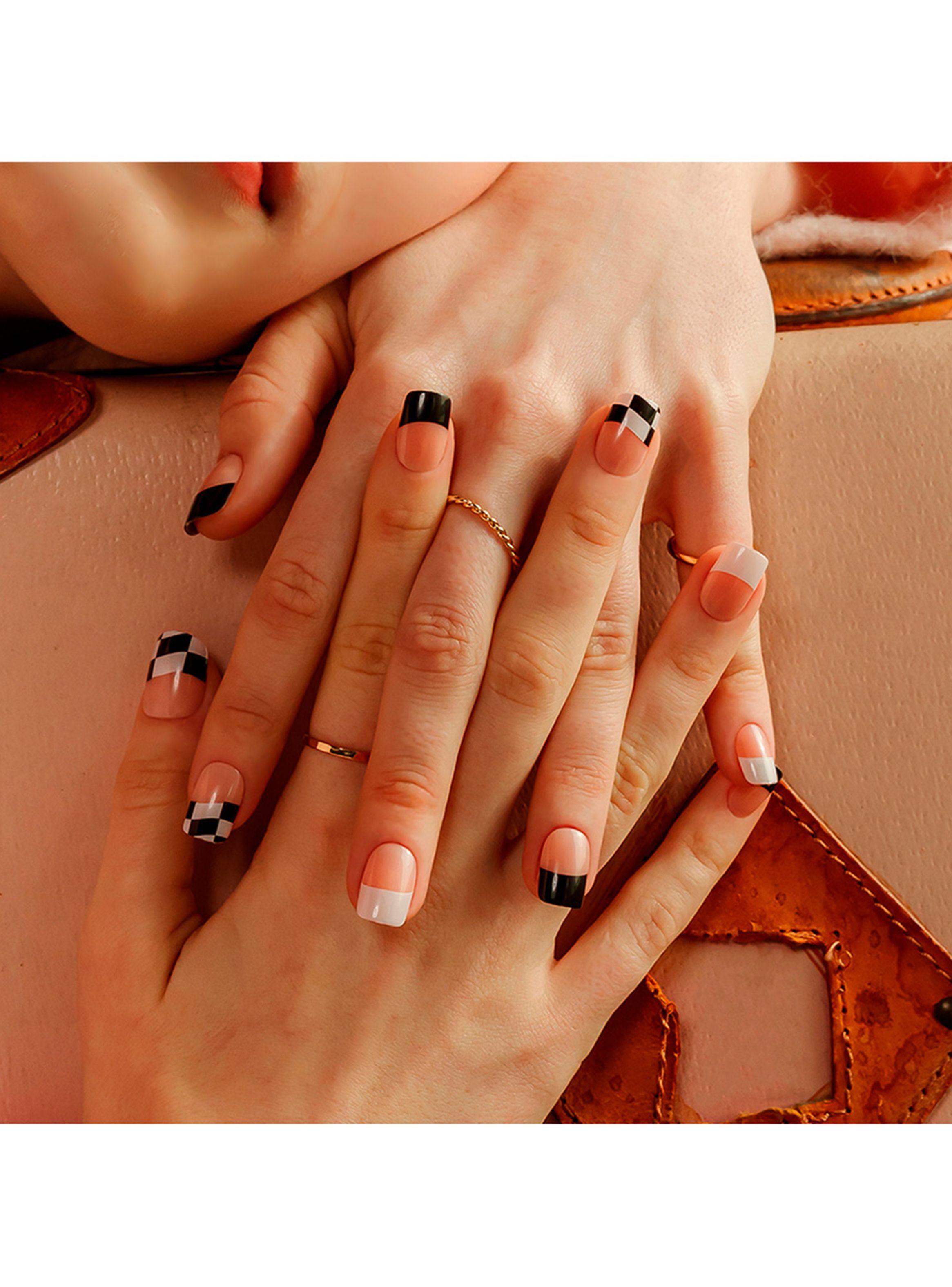 MUZMAK - Uñas Press On Checkerboard Wave Regular Square 36 U.-2