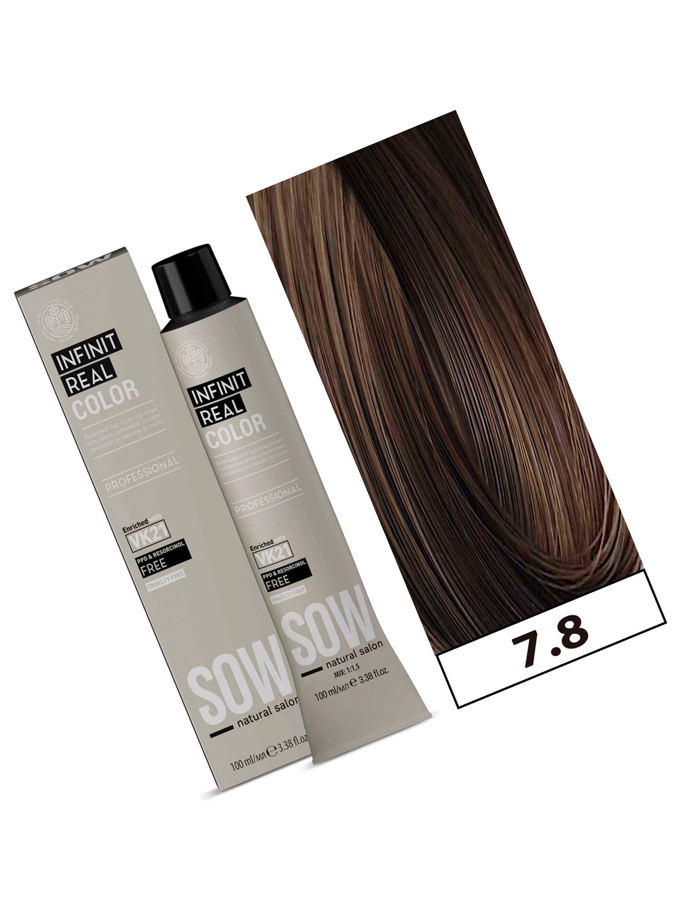 SOW - Tintura Permanente Bajo Amoniaco VK21 100ml + Oxidante - 7.8 RUBIO MARRON-1