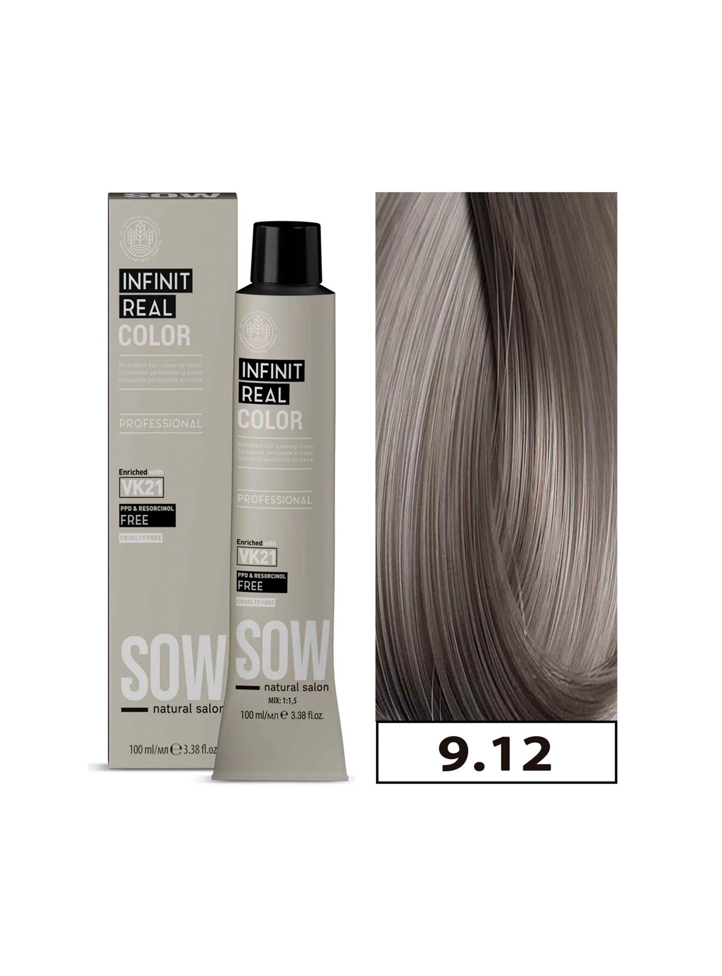 SOW - Tintura Permanente Bajo Amoniaco VK21 100ml + Oxidante - 9.12 RUBIO CLARISIMO CENIZA-0