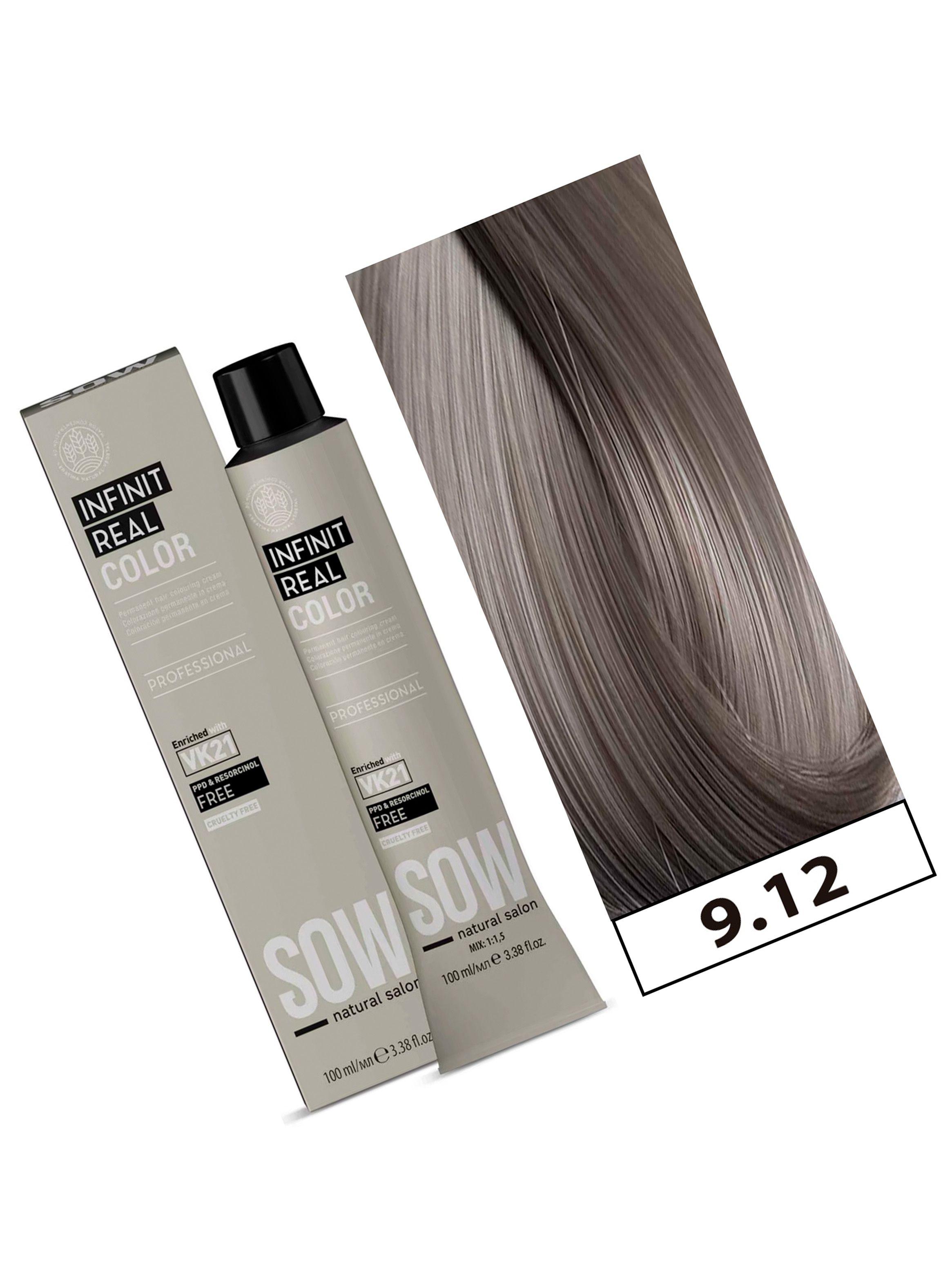 SOW - Tintura Permanente Bajo Amoniaco VK21 100ml + Oxidante - 9.12 RUBIO CLARISIMO CENIZA-1