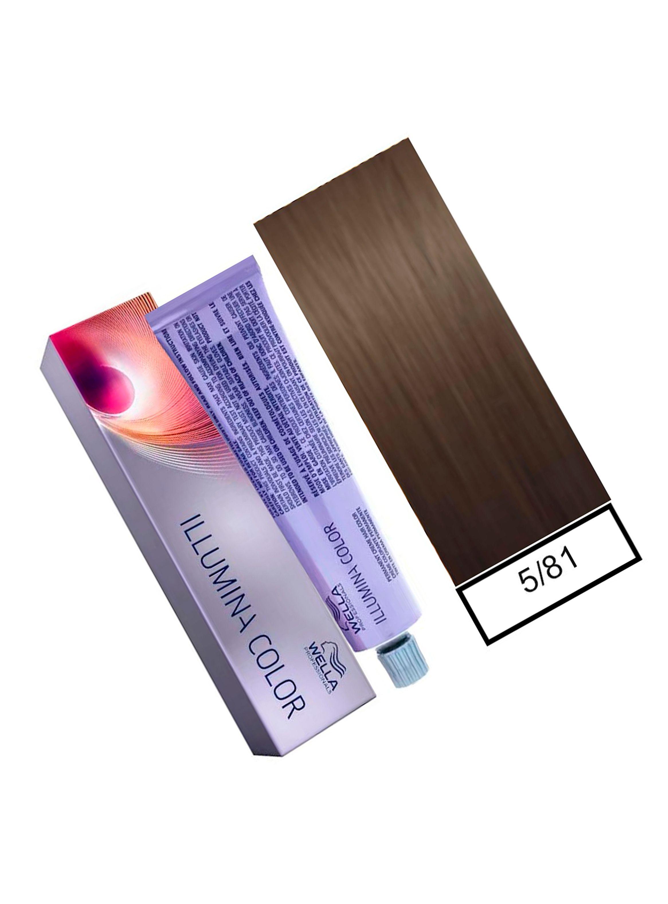 WELLA - Tintura permanente illumina color 5/81 Castaño Claro Perla Ceniza 60 ml + Oxidante-1