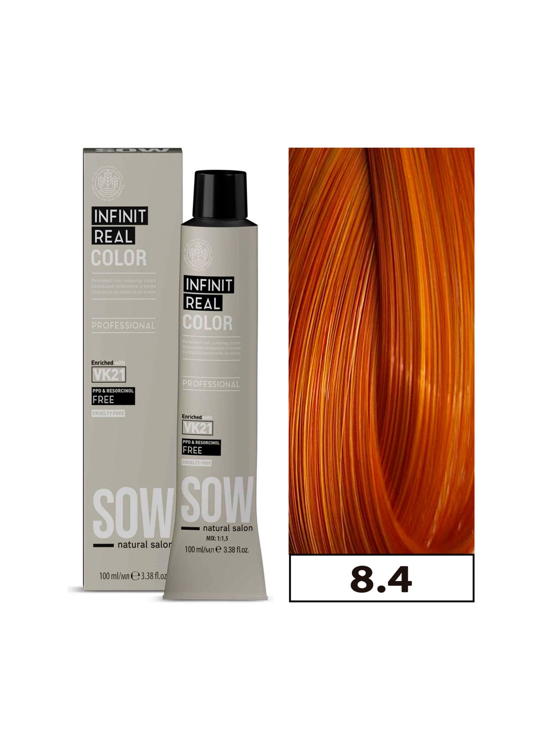 SOW - Tintura Permanente Bajo Amoniaco VK21 100ml + Oxidante - 8.4 RUBIO CLARO COBRE-0