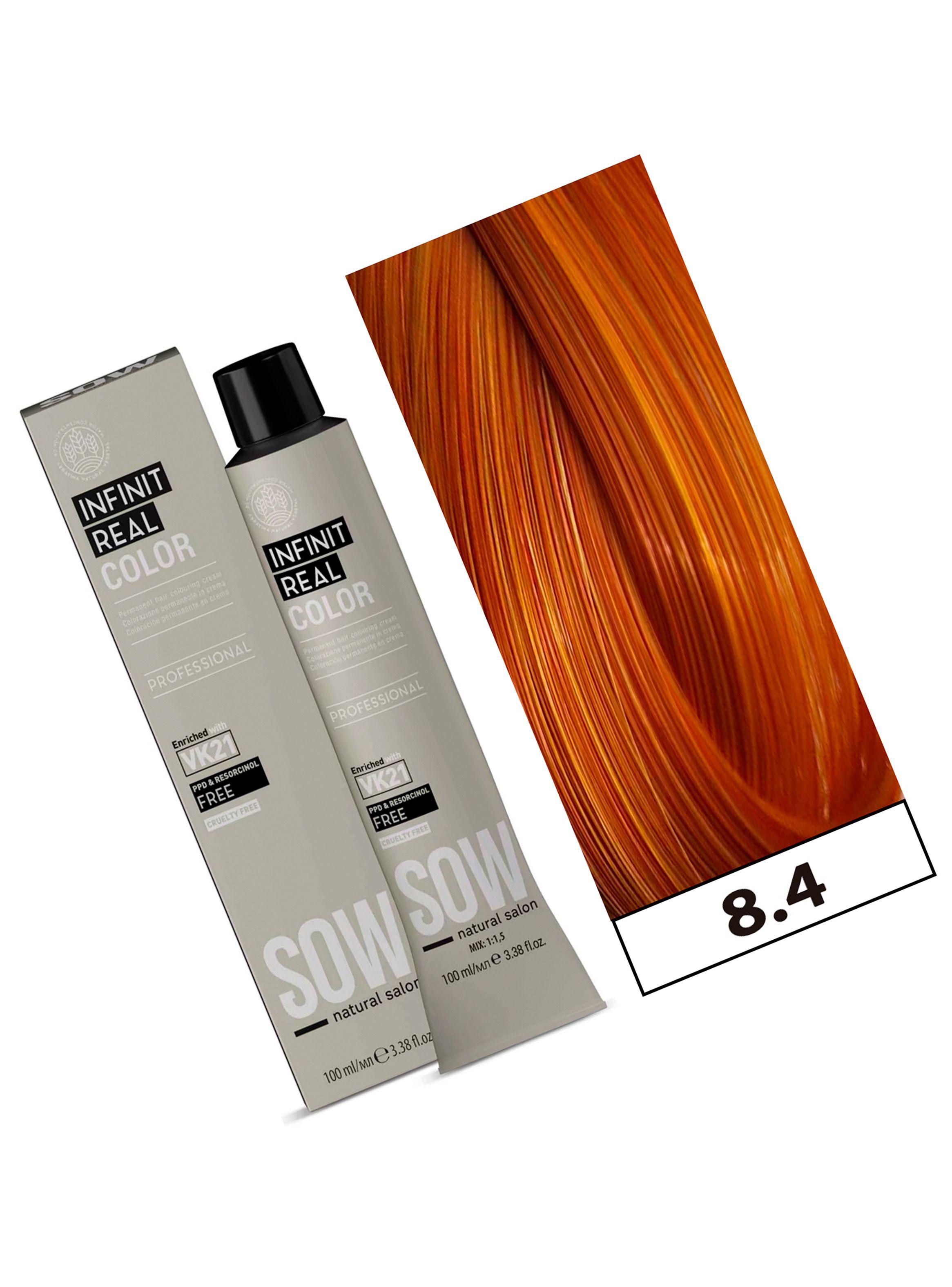 SOW - Tintura Permanente Bajo Amoniaco VK21 100ml + Oxidante - 8.4 RUBIO CLARO COBRE-1