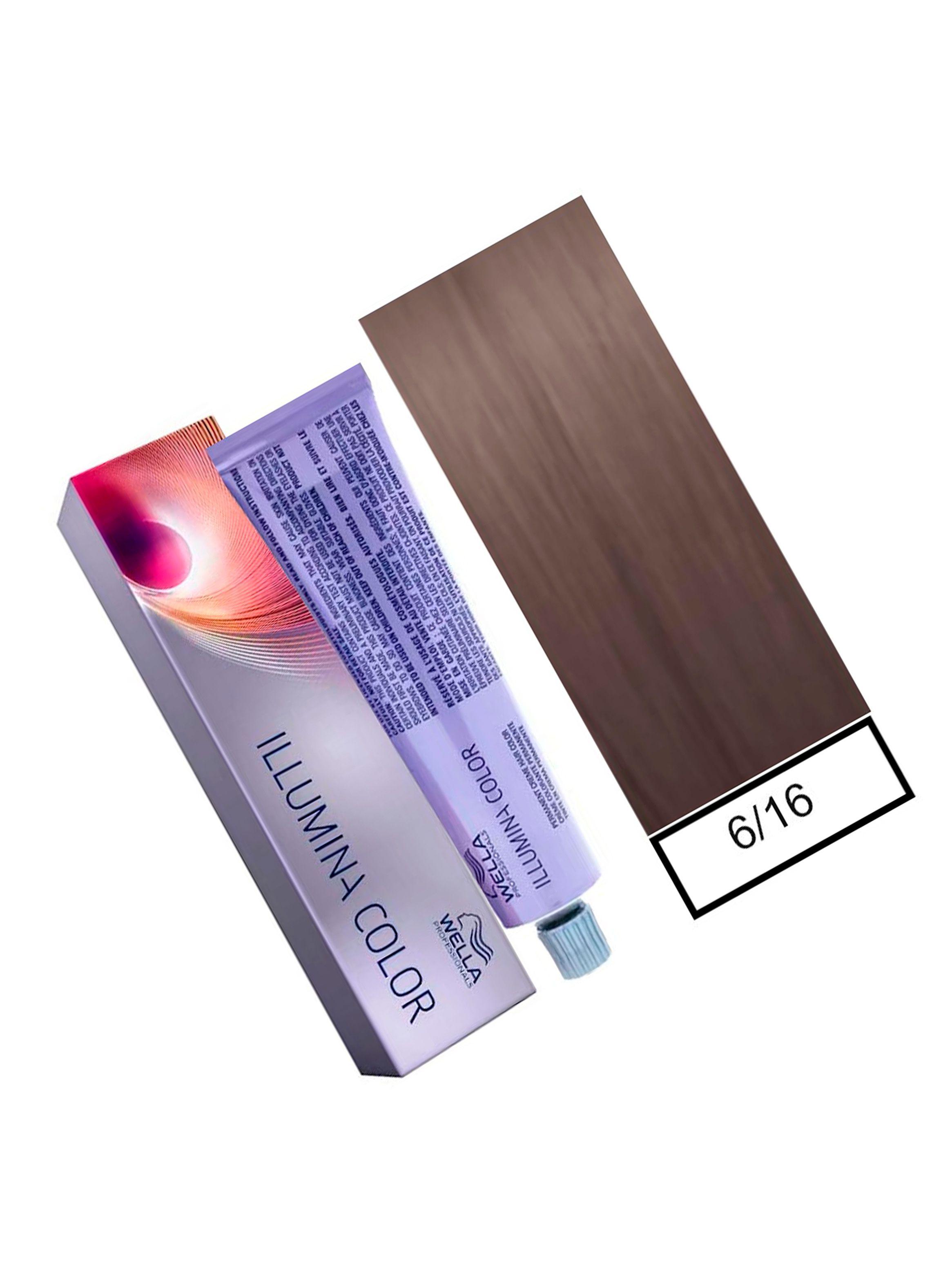 WELLA - Tintura permanente illumina color 6/16 Rubio Oscuro Ceniza Violeta 60 ml + Oxidante-1