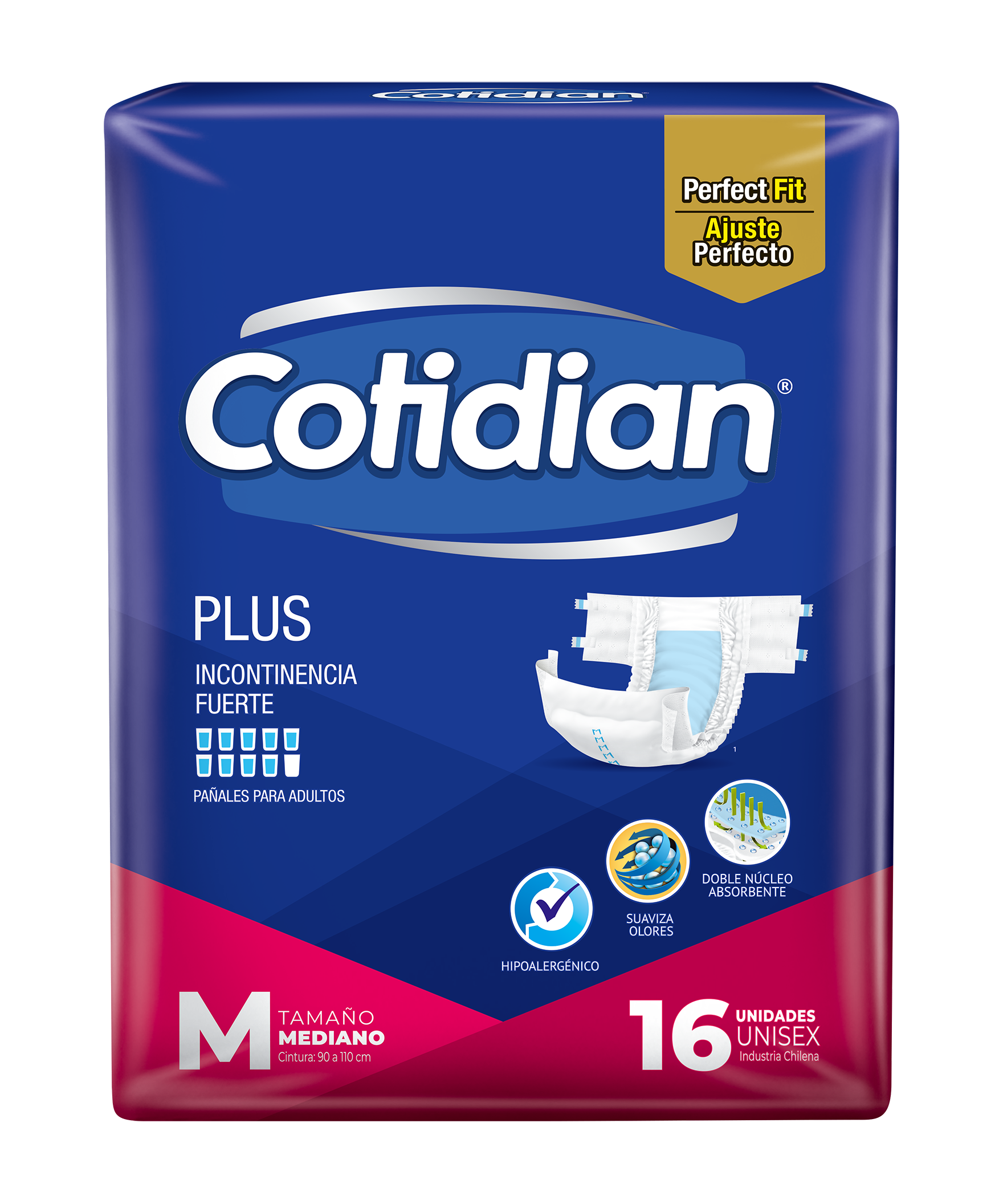 Pañales de Adulto Cotidian Plus Incontinencia Fuerte 16 un M-1